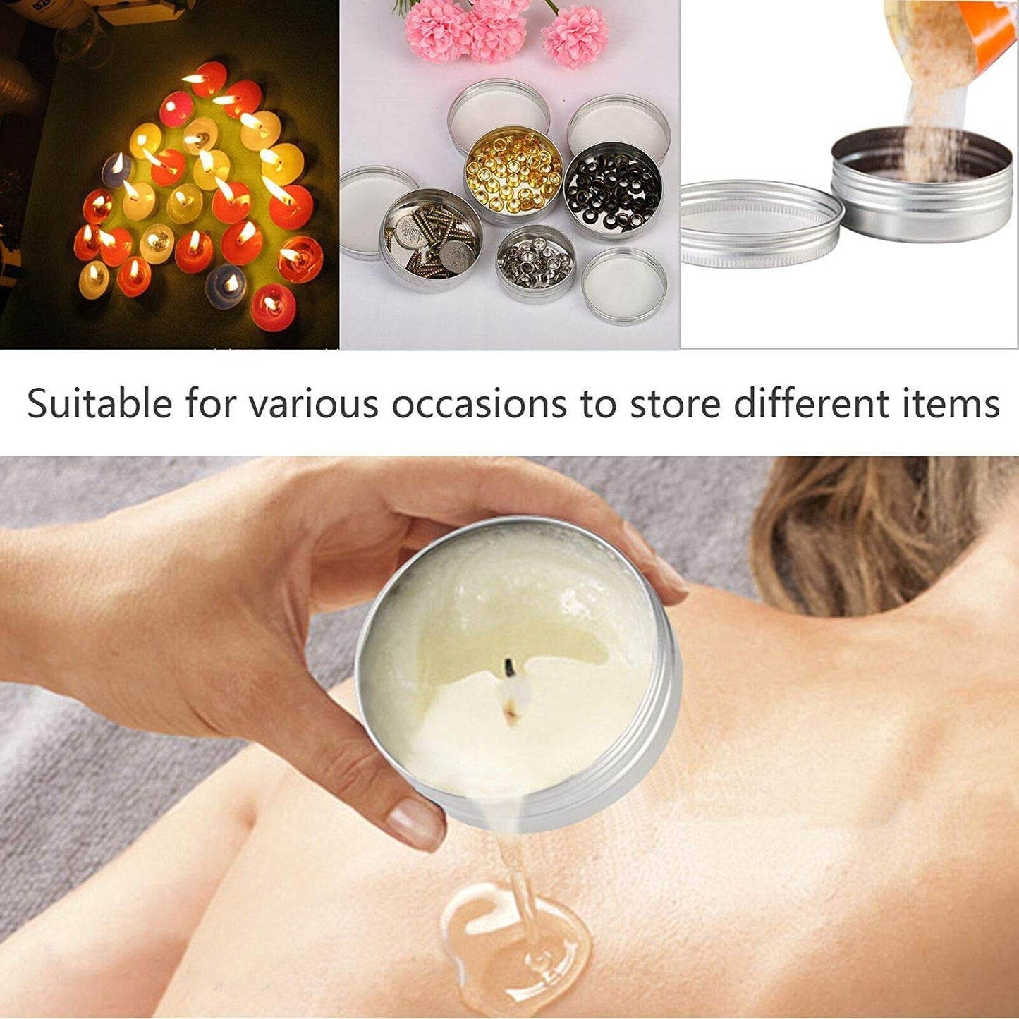 Healthcom 6-Ounce 12 Pack 180ml Empty Silver Round Aluminum Tin Cans Screw Top Metal Tins Aroma Hair Wax Tins Cosmetic Container Organization