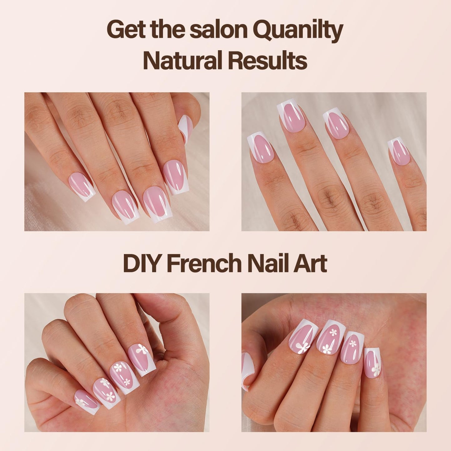 Vansiho Deep French Gel Nail Tips, 150Pcs Short Square French Tips Press on Nails, Pink Soft Gel Nails, Fake Nails for Nail Art DIY 15 Sizes Beauty and Personal Care Vansiho