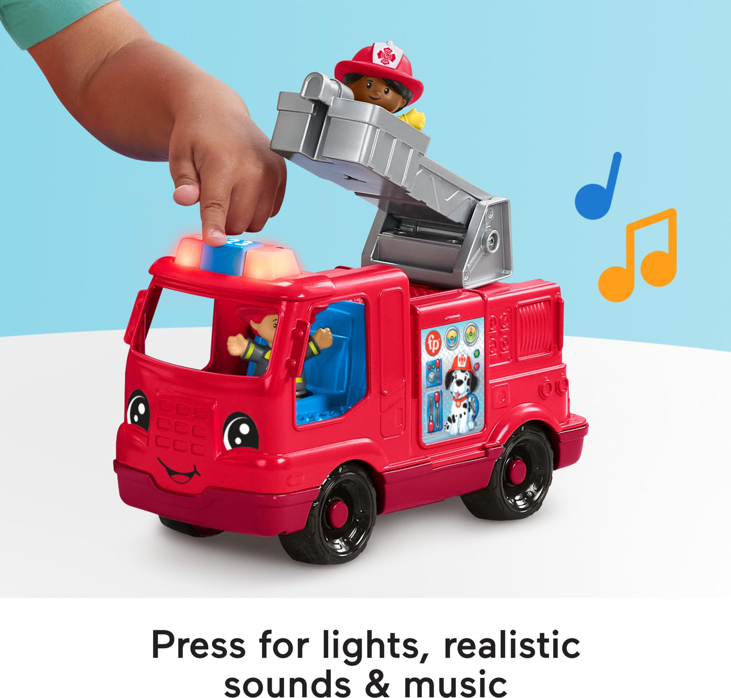 Fisher-Price Little People Toddler Toy Fire Truck Musical Push-Along Vehicle with 2 Figures for Pretend Play Ages 1+ Years
