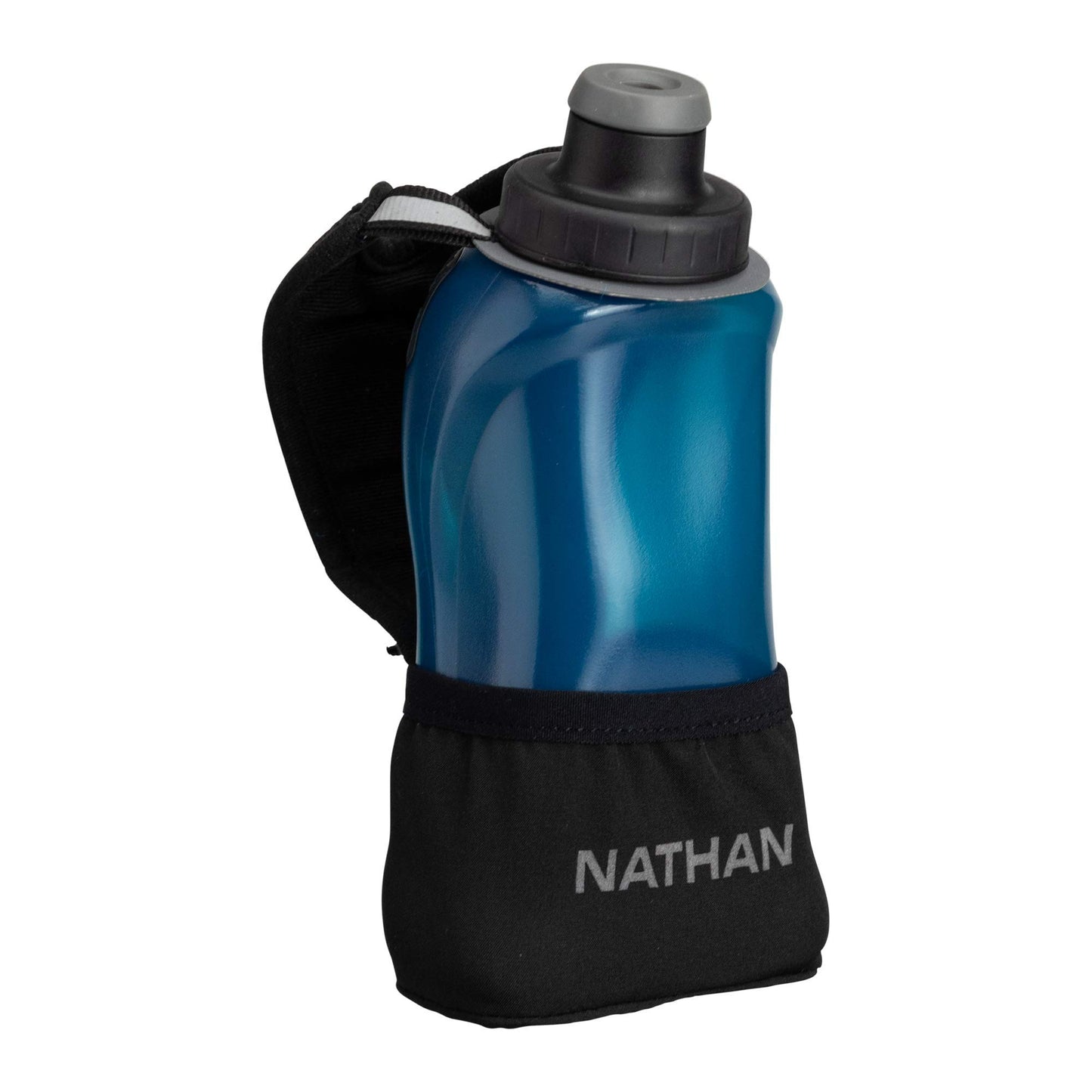 Nathan Running Handheld Water Bottle Adjustable No-Grip Quick Squeeze Lite Hand Strap. 12 oz Insulated Water Bottle. Reflective Hydration