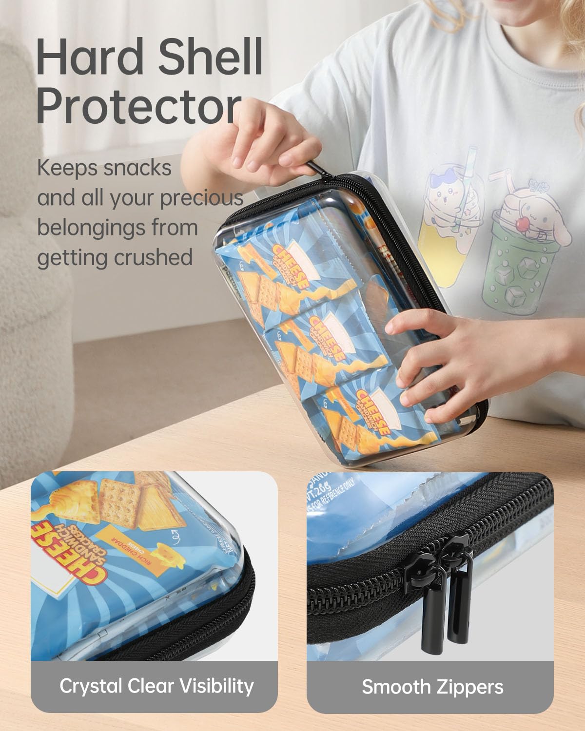 3 Pack Large Clear Hard Shell Zipper Case, Sleek Storage Case for Toy, Toiletry. Sturdy Organizing Bins For Journey Stuff, Christmas Storage Bins.