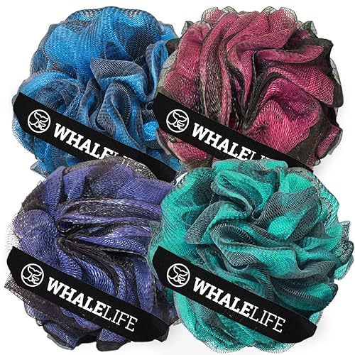 Loofah Sponge Bath Sponge for Women Men 4 Pack (Purple Blue Red Green)