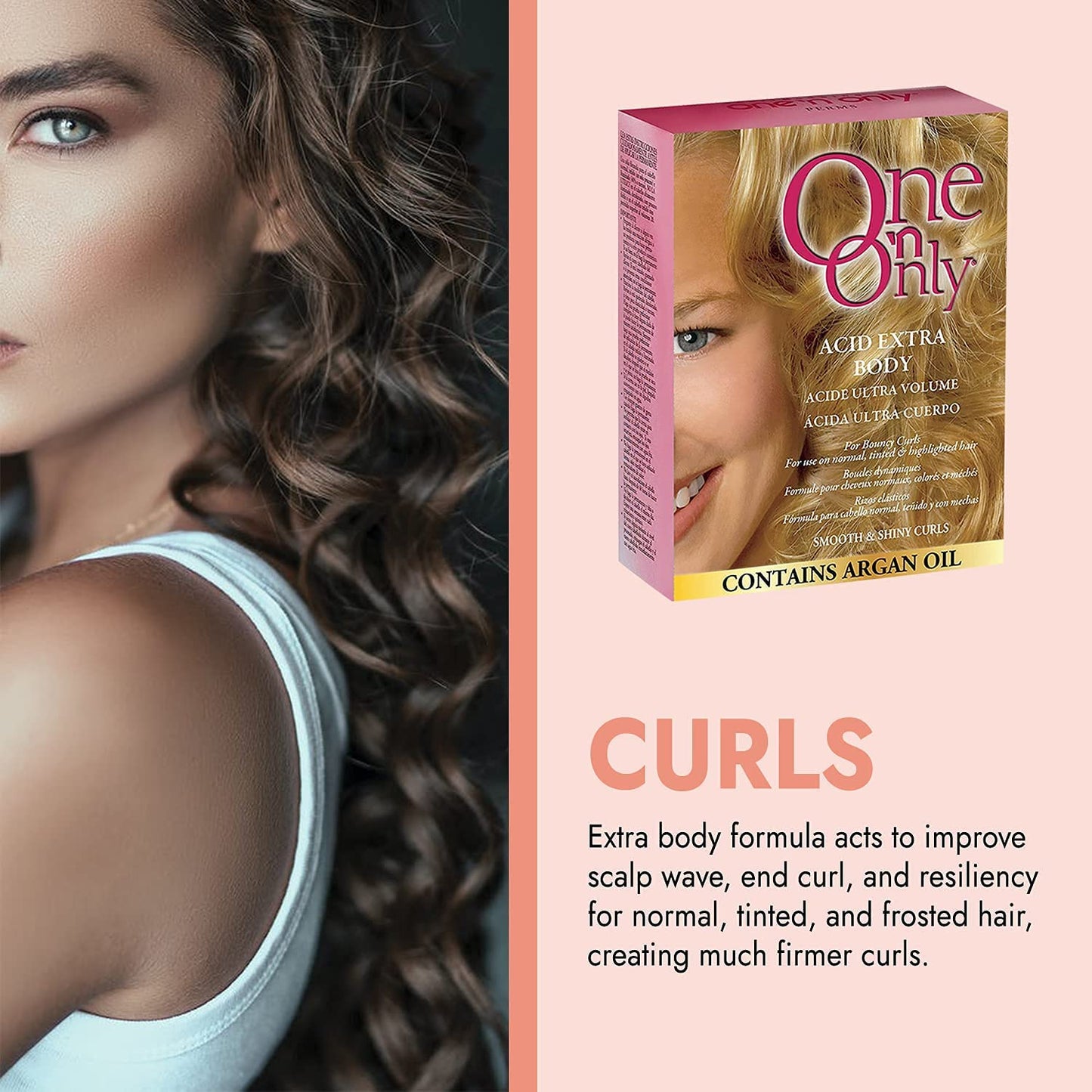 One 'N Only Acid Extra Body Hair Perm - At Home Perm Kit with Argan Oil for Bouncy Curls - Provides Firmer & More Manageable Curls for Normal, Tinted