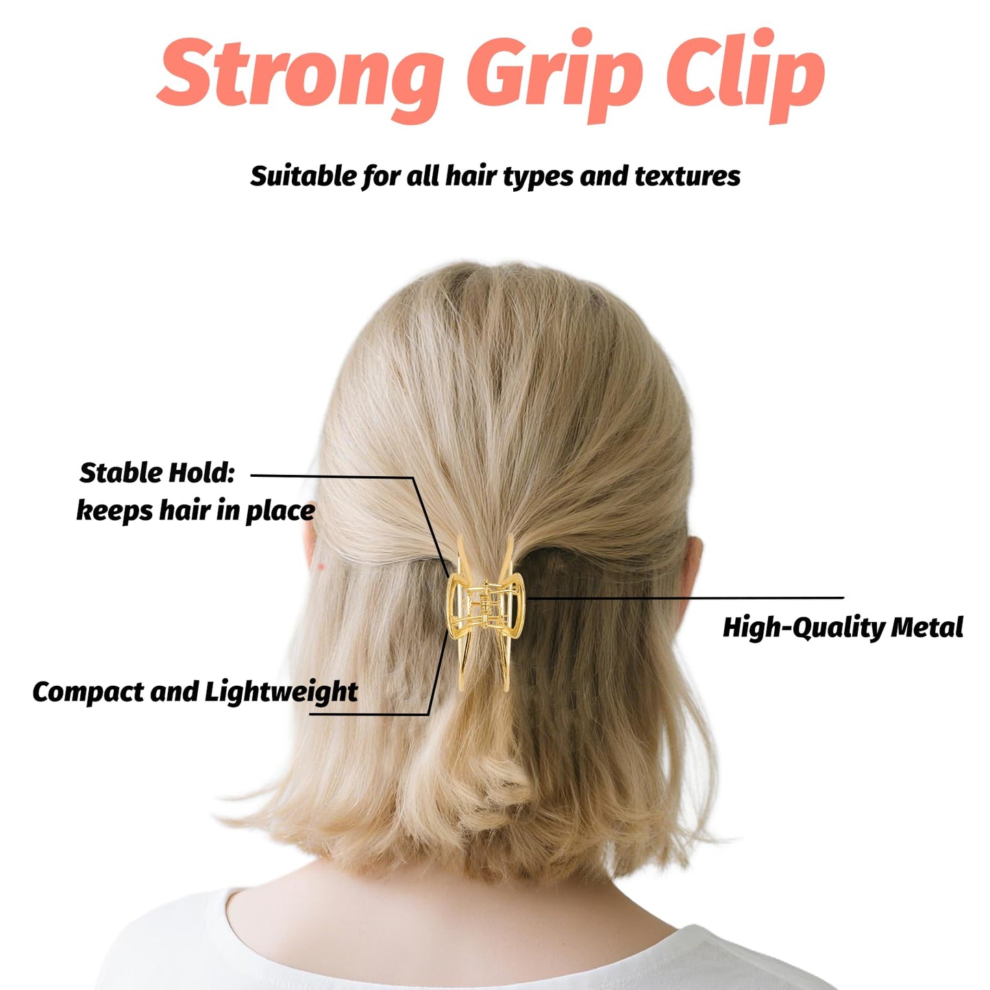 VinBee Metal Hair Clips for Women Hair Claw Clips Medium for Thick Hair 3 Pack (Silver + Gold + Rose Gold)