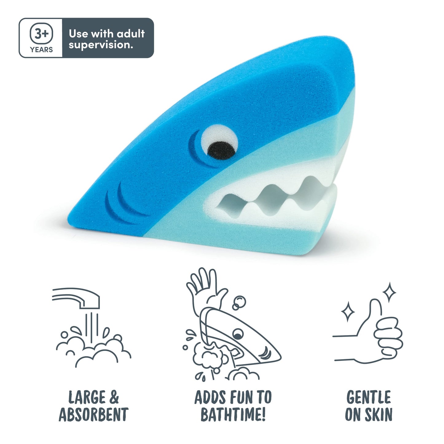 Genuine Fred Bath Biters, Children's Bath Sponge, Shark - Large & Absorbent - Gentle on Skin - Adds Fun to Bathtime or Water Table - Great Gift