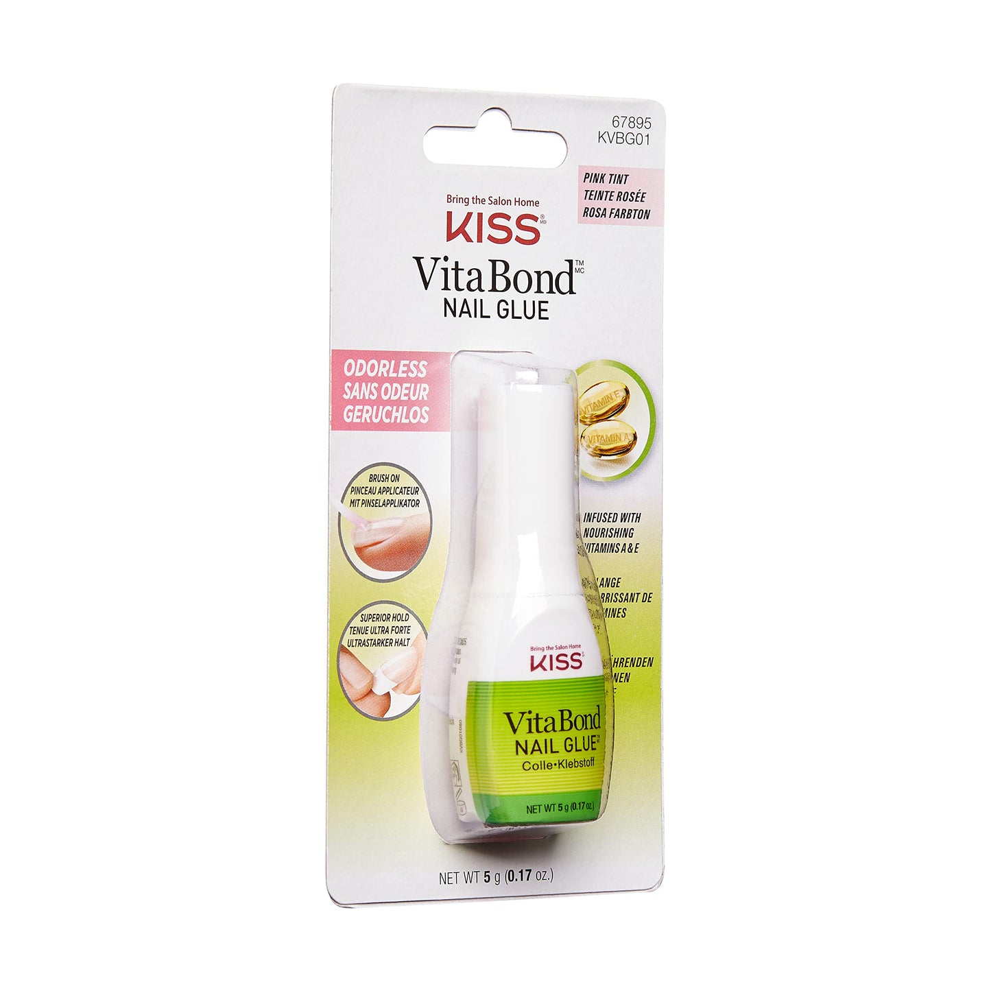 Kiss VitaBond Brush-On Nail Glue for Press On Nails, Vitamin A & E Infused, Pink Tint, Odorless, Repairs Breaks & Tears, Less Damage to Natural Nails Beauty & Personal Care KISS