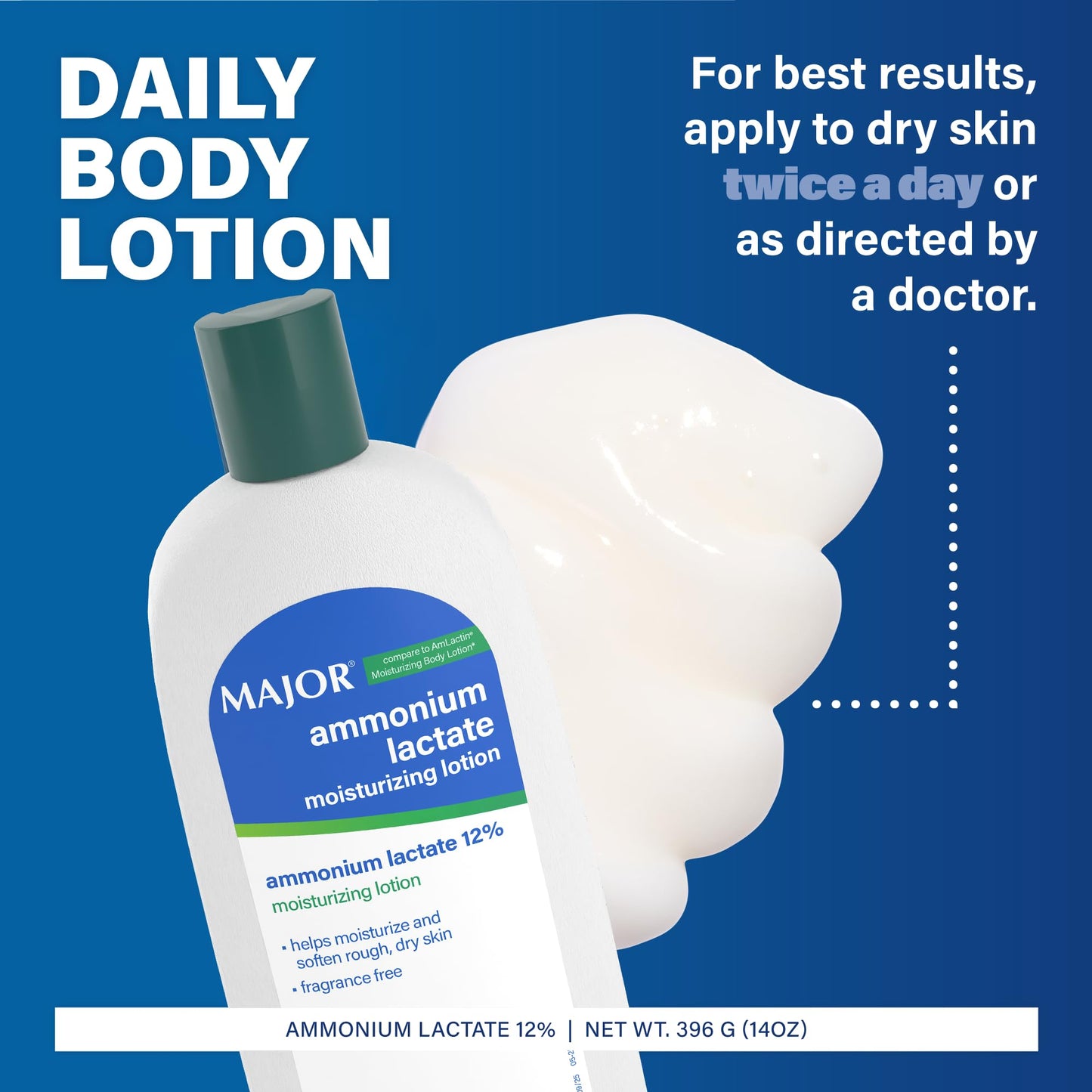 Major Ammonium Lactate 12% Moisturizing Lotion - Lactic Acid Lotion - Helps Moisturize and Soften Rough, Dry Skin - Daily Body Lotion - Fragrance-Free