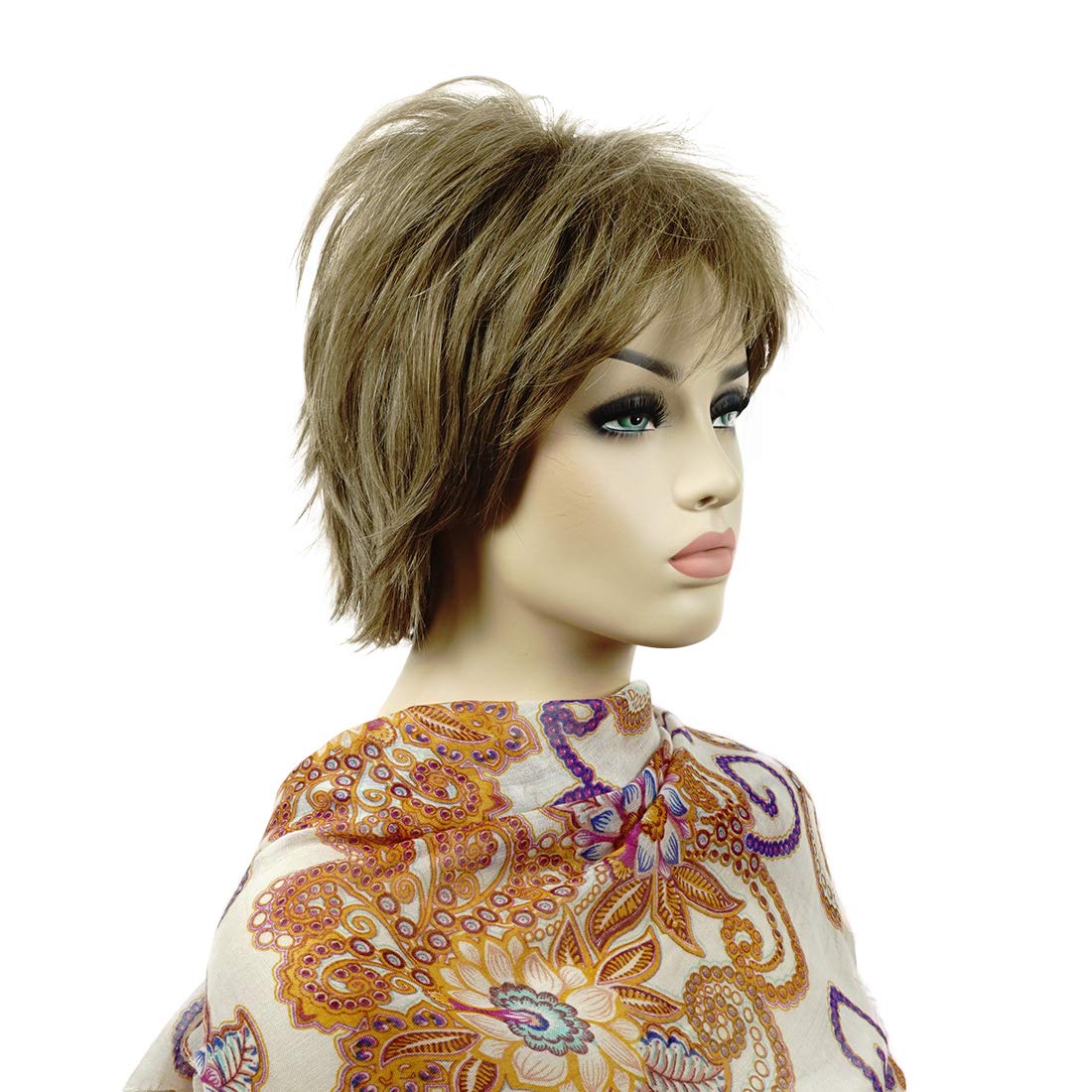 Lydell Short Layered Shaggy Full Synthetic Wig in Light Golden Brown with Wavy Curly Style