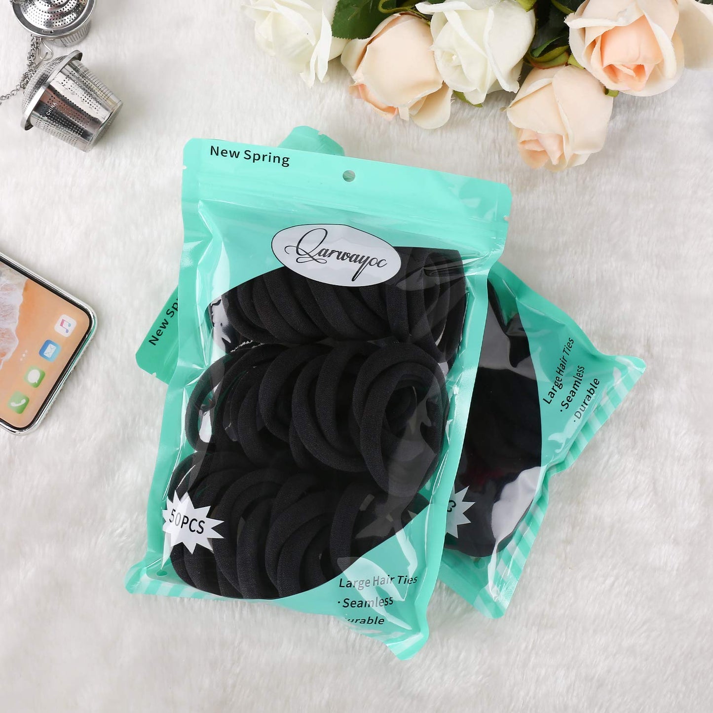 Qarwayoc 50PCS Thick Hair Ties, Cotton Hair Ponytail Holders for Women Men, Seamless Large Hair Bands Ties, 2 Inch in Diameter, 5 Colors Beauty and Personal Care Qarwayoc