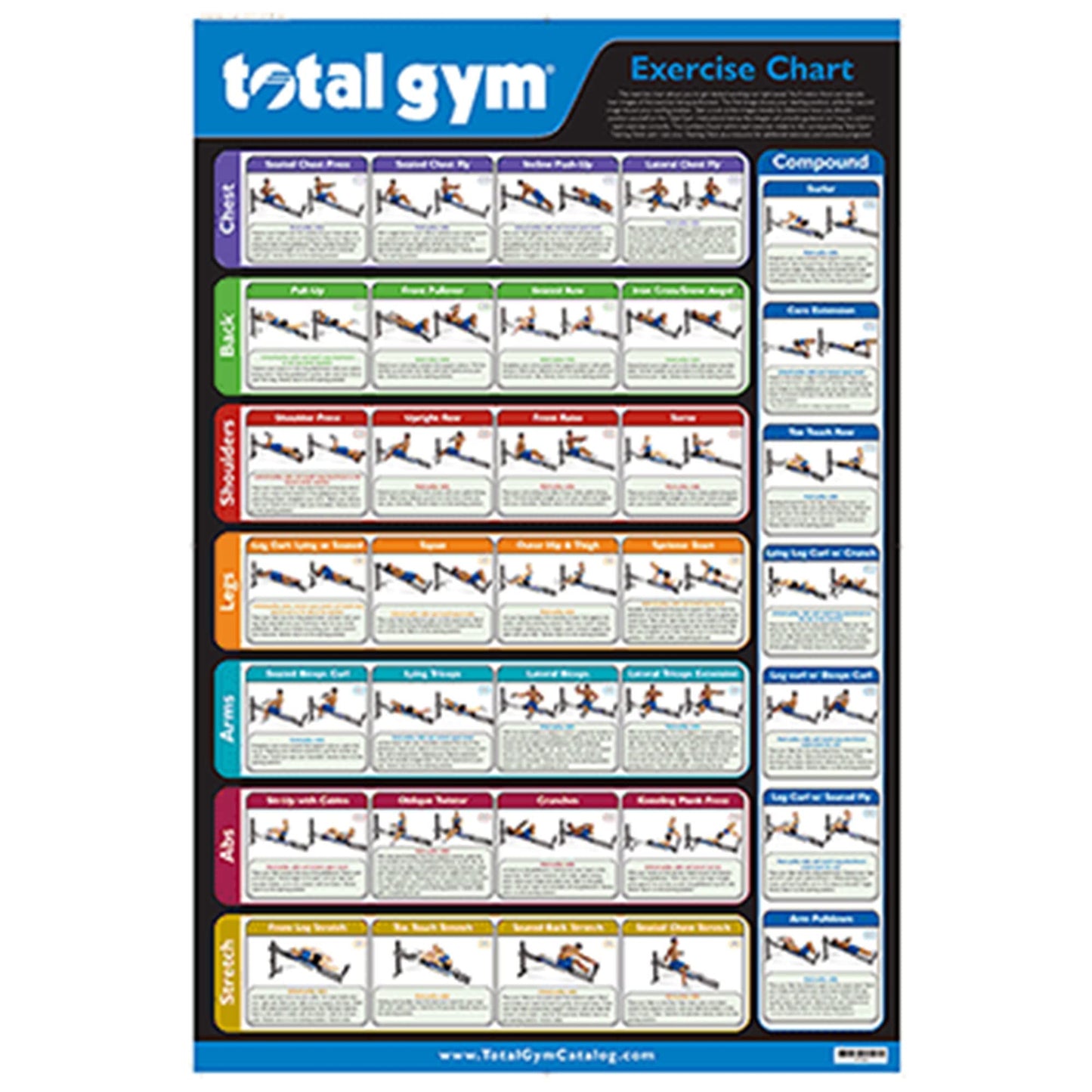 Total Gym 24" x 36" Exercise Chart Poster with 35 Workouts in Multiple Categories, Quick Guidance and Reference Wall Sign and Decor, Black, 1-Pack