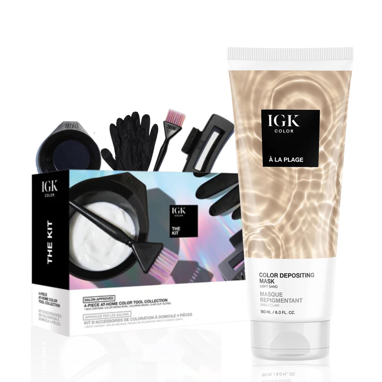IGK A La Plage | Light Sand Blonde Hair Gloss + Color Depositing Kit | Boost Shine, Enhance Blonde Tones, Refresh Color | Semi Permanent At-Home