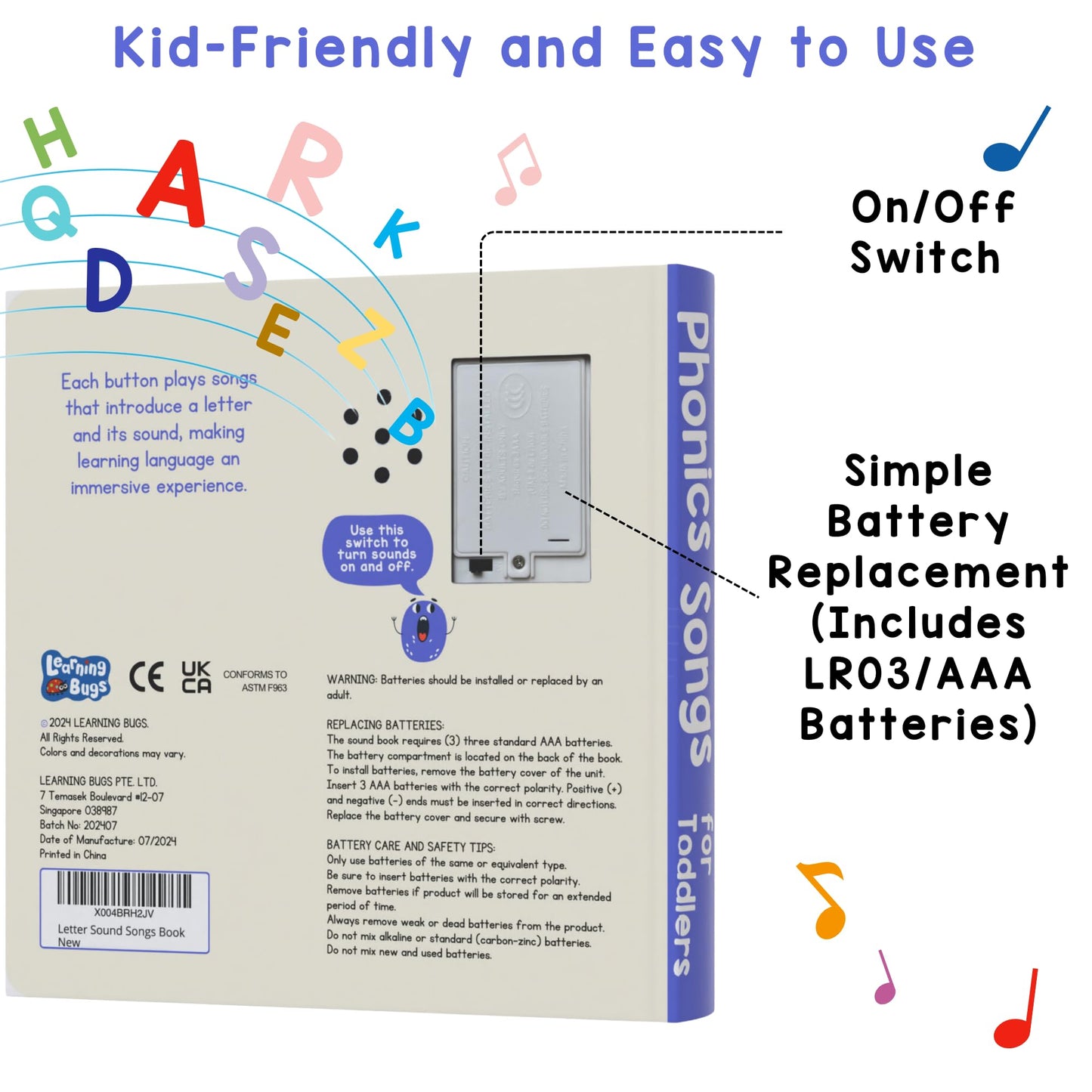 LEARNING BUGS Phonics Songs Book | 26 Letter Sound Songs | Learn to Read for Preschool & Kindergarten | Educational Toy Gift for Ages 2+