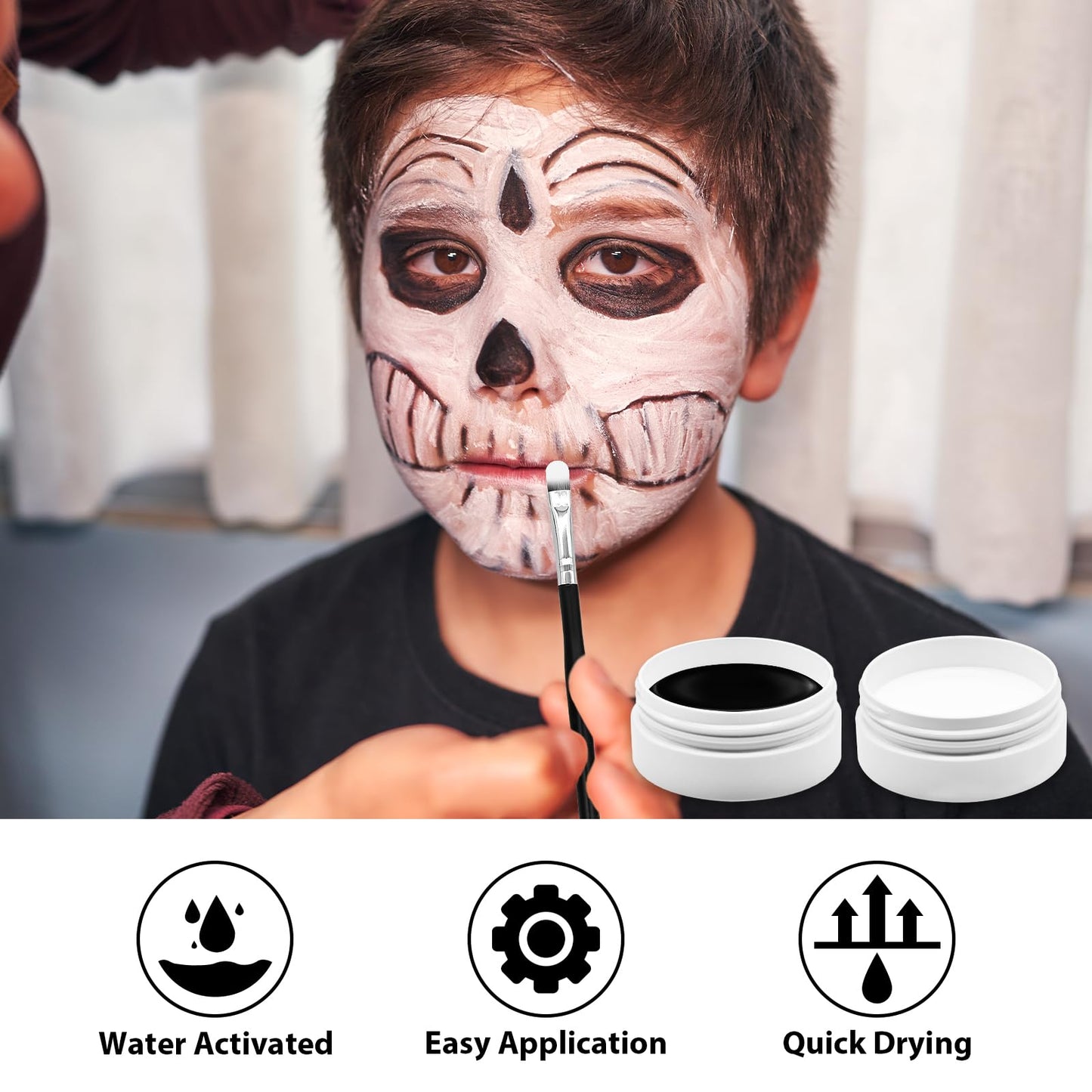 Black & White Face Paint Set (2.47 oz Each) - Professional High Pigment Oil-Based Makeup Kit for Halloween SFX, Clown, Joker, Skeleton Cosplay - Body