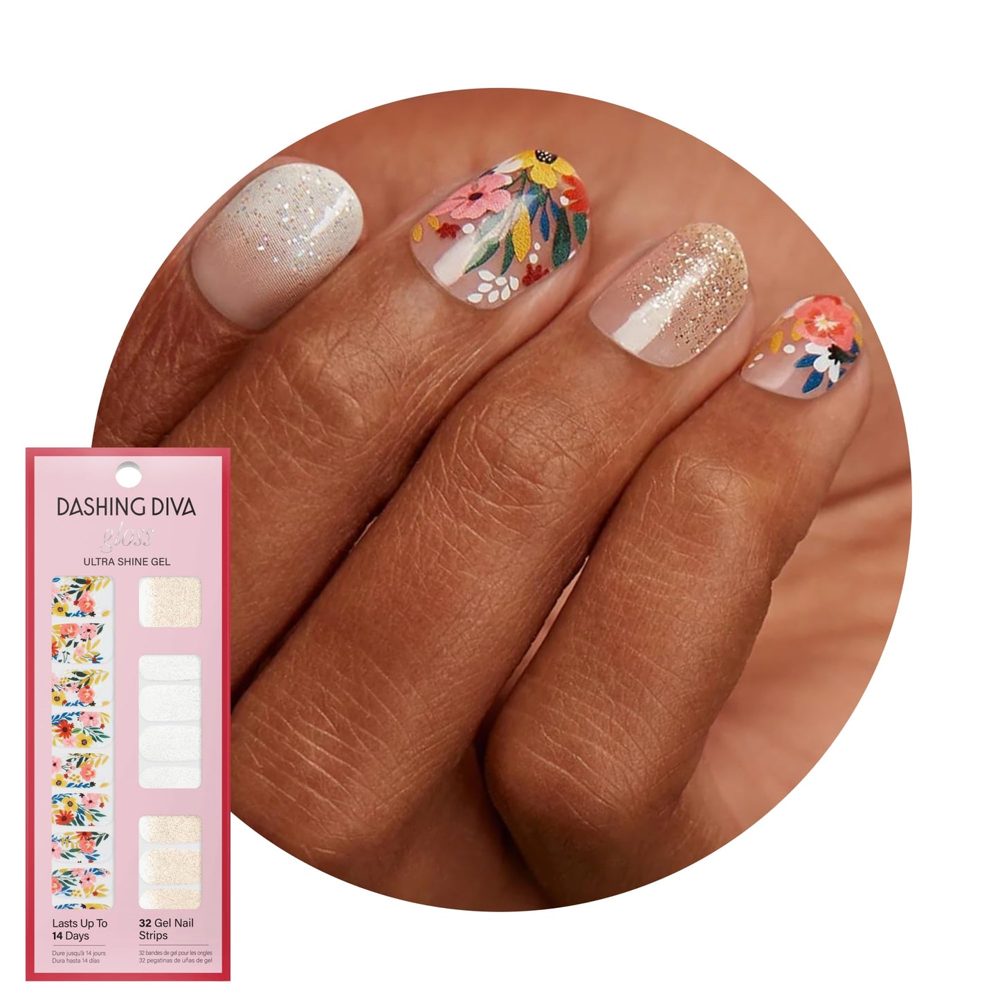 Dashing Diva Gloss Nail Strips - Wallflower Frenzy - UV Free, Chip Resistant, Long Lasting Gel Stickers - Contains 32 Wraps, 1 Prep Pad, 1 File Beauty & Personal Care Dashing Diva