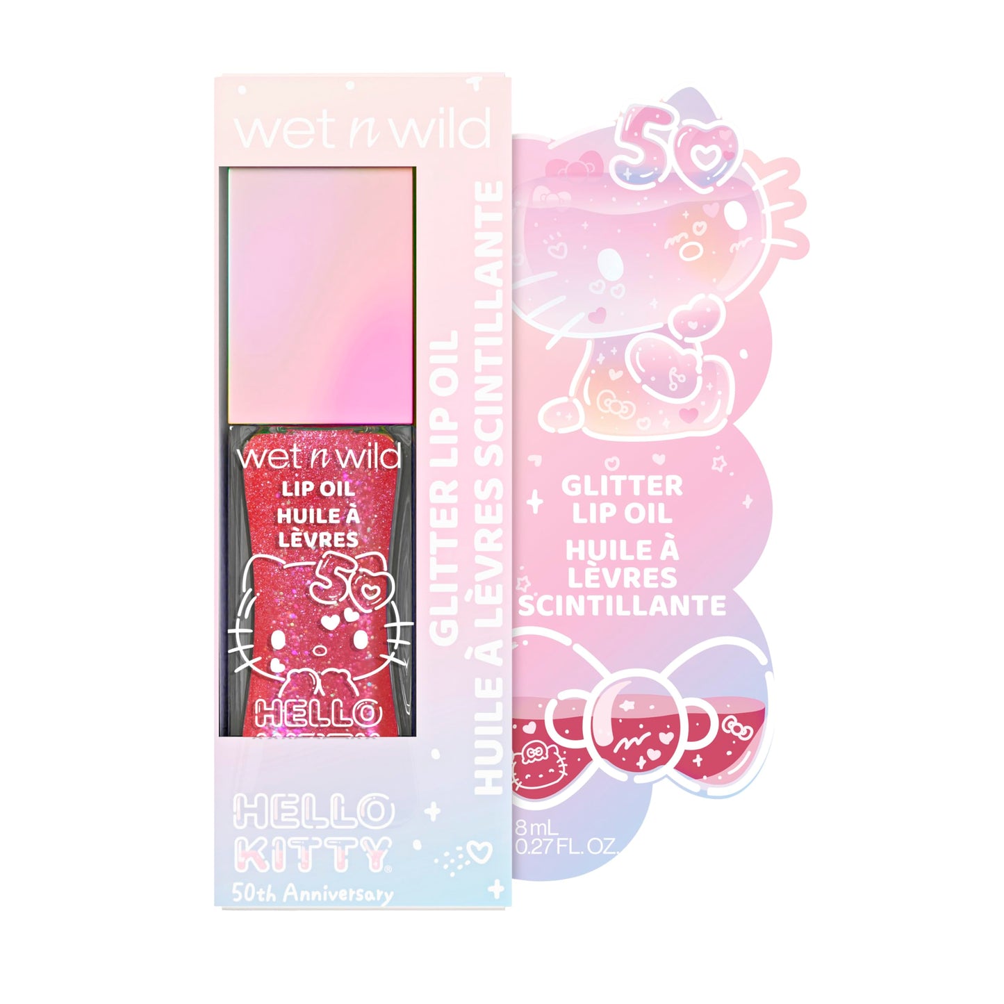 wet n wild Hello Kitty Glitter Lip Oil, New 10 Oil Infused Formula, Warm Apple Pie Lightly Scented, Sparkly Bold Colors, Cruelty-Free & Vegan -