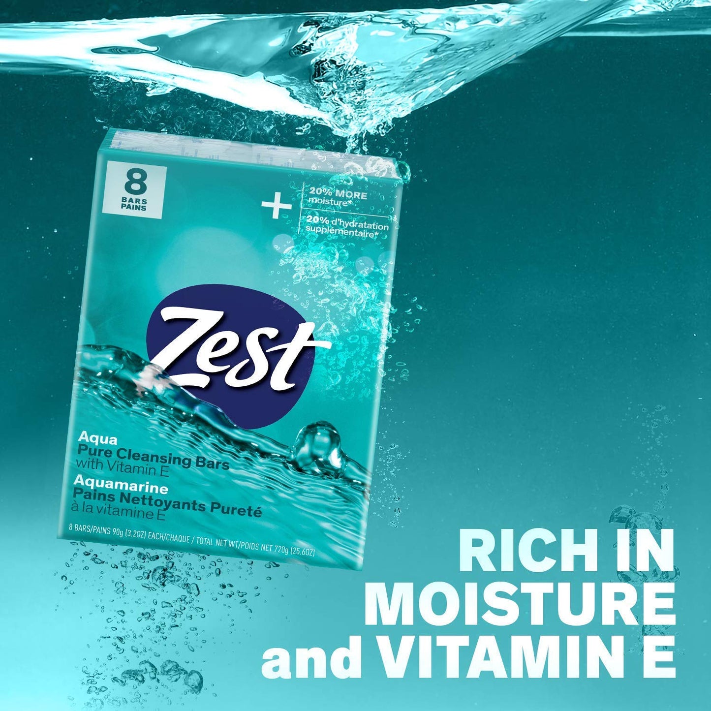 Zest Invigorating Aqua Bar Soap - 8 Bars - Refreshing Rich Lather Rinses Your Body Clean and Leaves You Feeling Moisturized with Vitamin E for Smooth