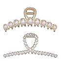 Rhinestone Hair Claw Clips, 4.4 Inch Vintage Metal Imitation Pearl Hair Jaw Clip for Women, Non Slip Hair Clamp Fashion Wedding Party Accessories