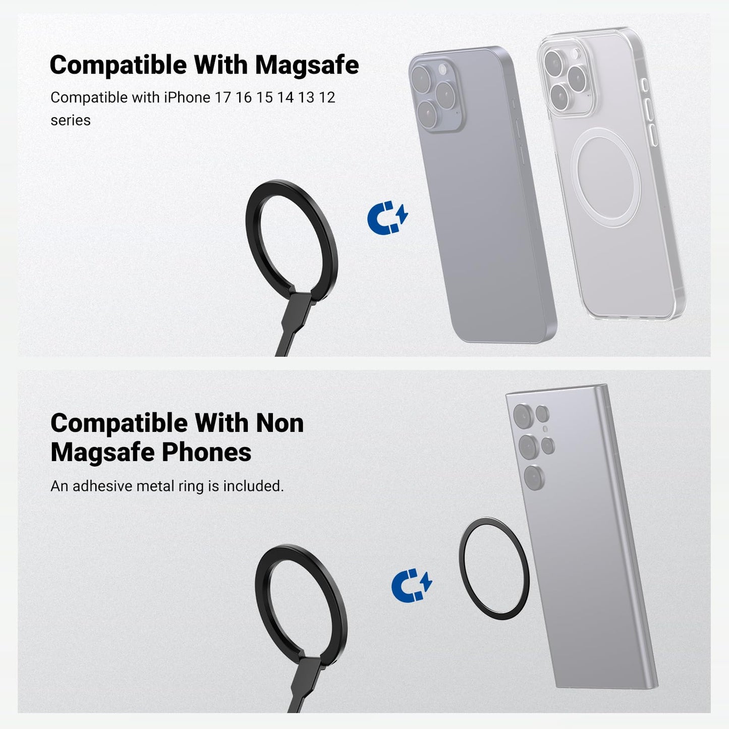 NEEWER Magnetic Phone Grip, Dual Side Magnet Cell Phone Ring Holder Stand Foldable Kickstand Portable Compatible with MagSafe iPhone Samsung Android…