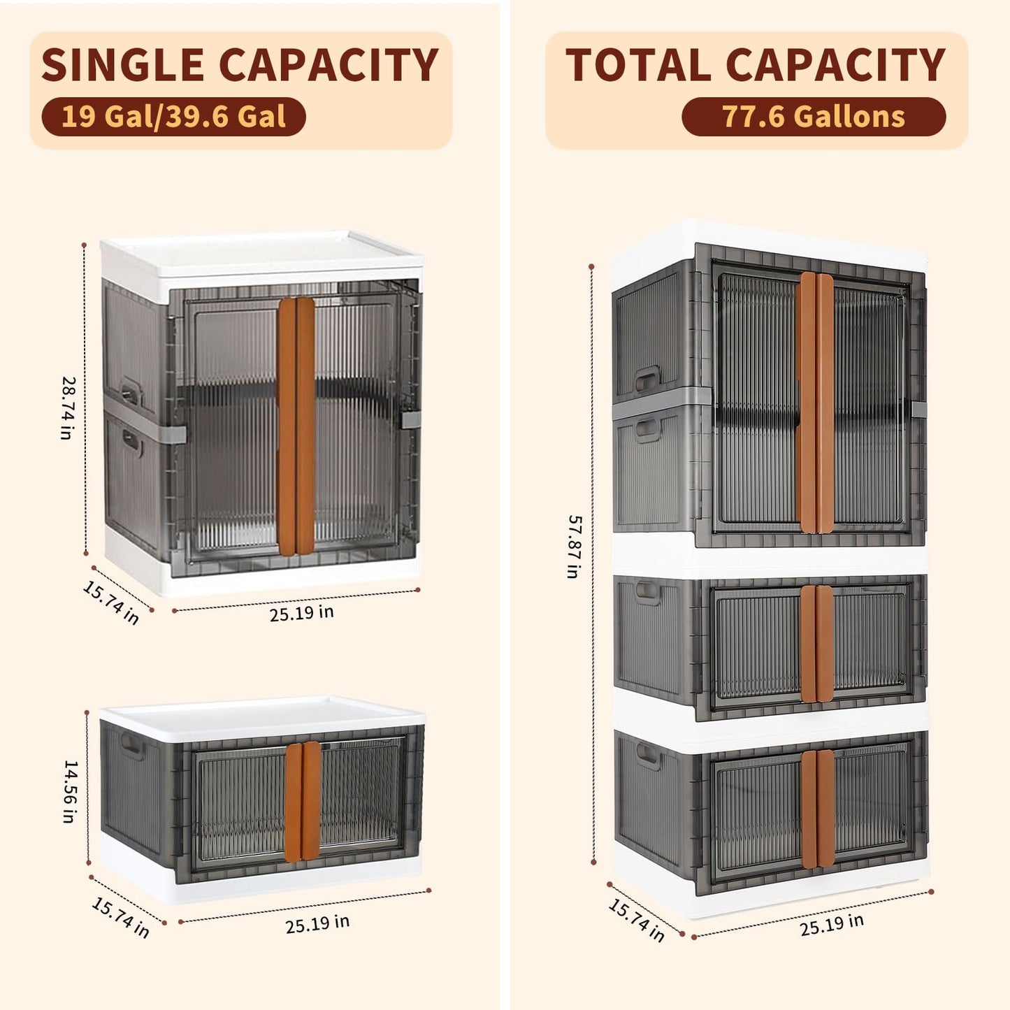 77.6 Gallon Collapsible Storage Boxes, Lidded Storage Bins with Closet Rod and Clothes Hangers for Towels, Clothes and Quilts, Folding Storage Box…