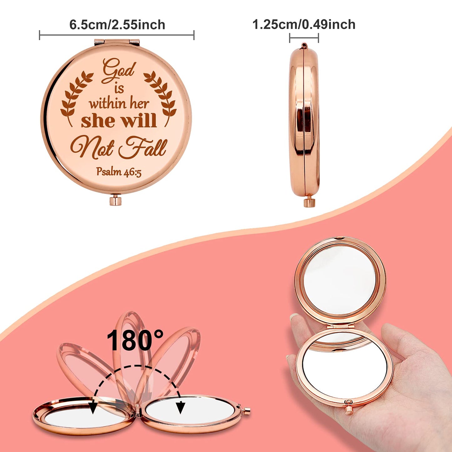Gevody Bible Verse Gifts Christian Gift Inspirational Gift for Women Compact Mirror Religious Gift Baptism Gift for Girl Goddaughter Godmother Easter