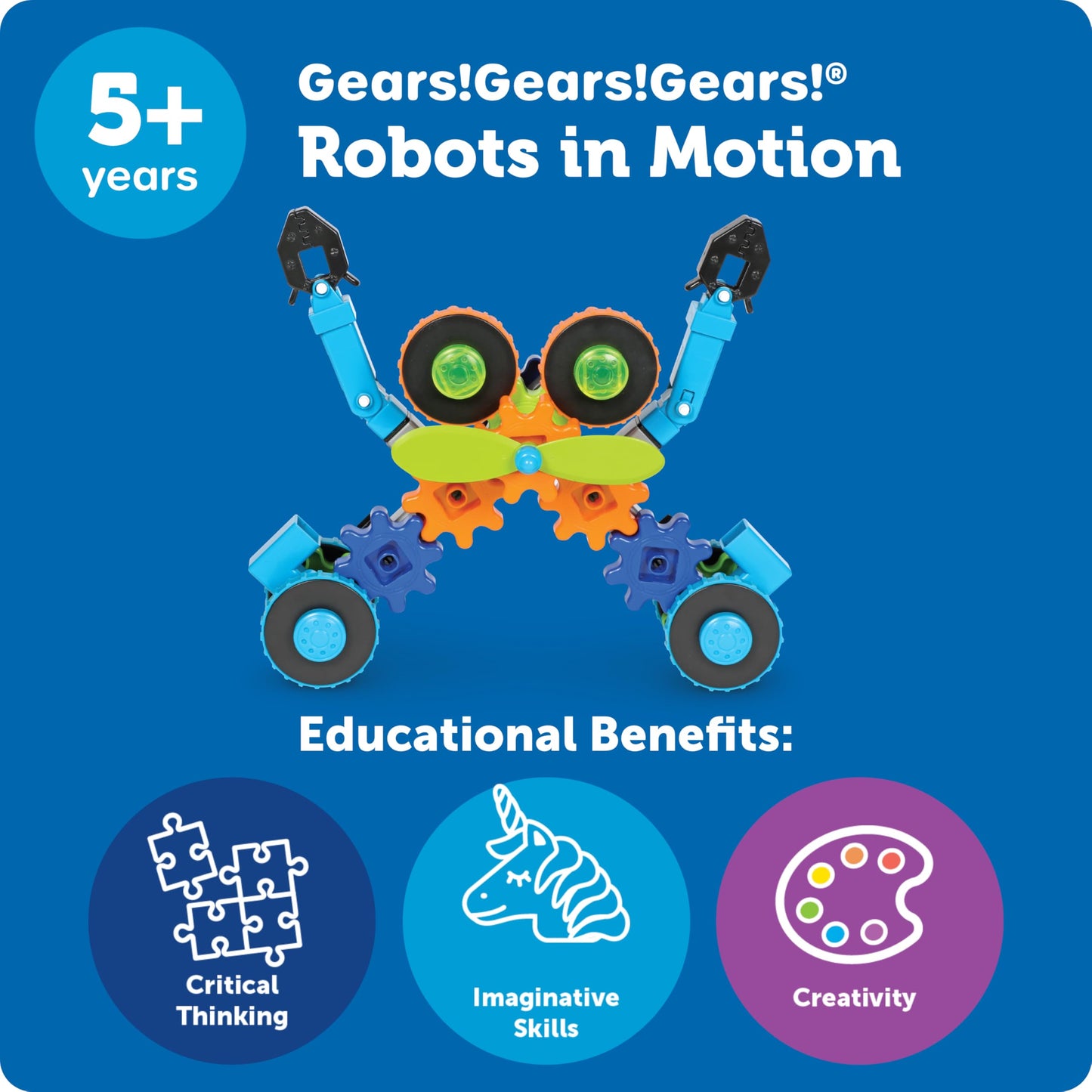Learning Resources Gears! Gears! Gears! Robots in Motion Building Set - 116 Piece STEM Toy for Kids Ages 5+ - Buildable Robot Construction Playset