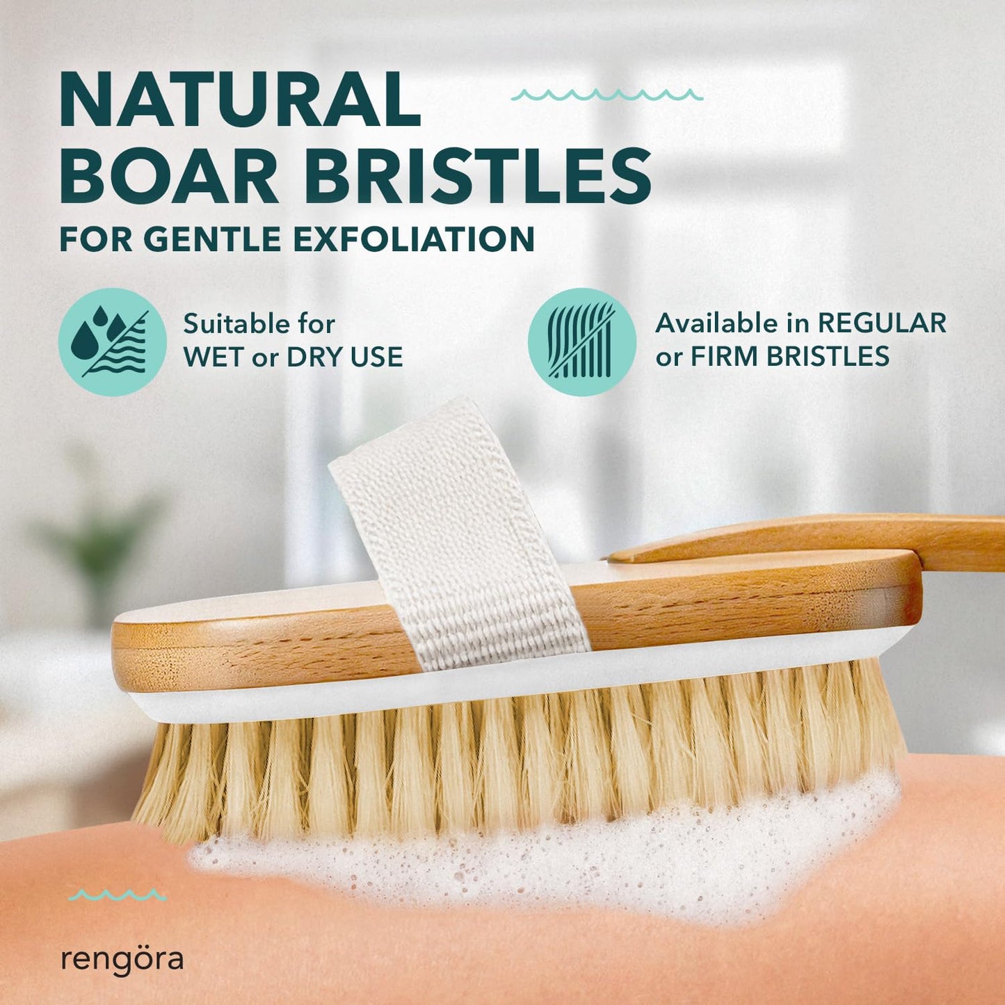 Back Scrubber for Shower - 20" Long Handle Shower Brush - Natural Bristle Back Brush - Ergonomic Handle + Silicone Anti-Slip Grip - Great Gift Idea