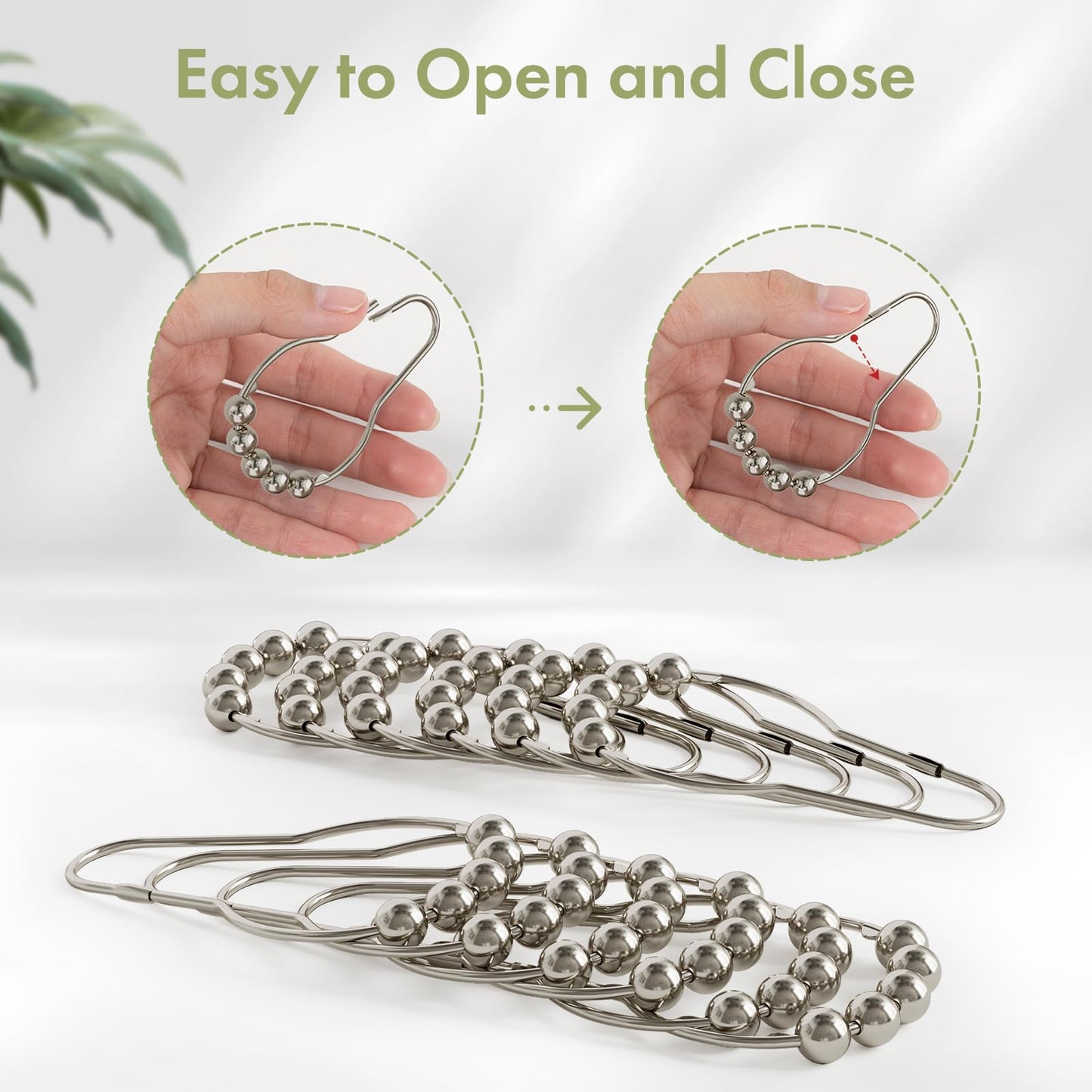 Amazer Shower Curtain Hooks, Decorative Rust Proof Stainless Steel Shower Curtain Hooks for Bathroom Shower Rods Set of 12, Polished Nickel