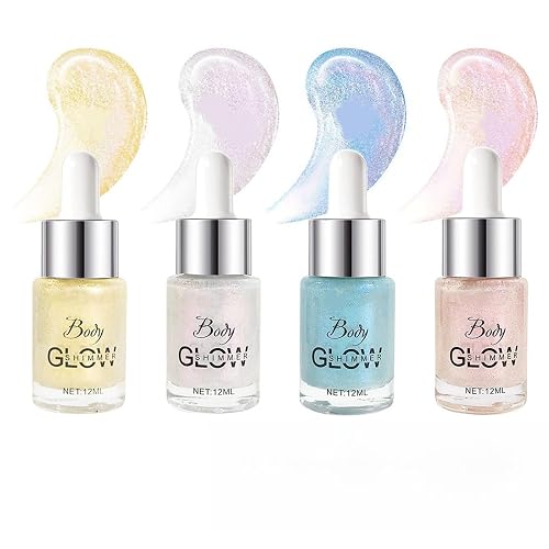 Face Body Glitter Oil for Women, Drop Glitter Body Shimmer Oil, Glowing Liquid Highlighter Makeup, Non-Sticky Shimmer Liquid Luminizer for Mardi Gras