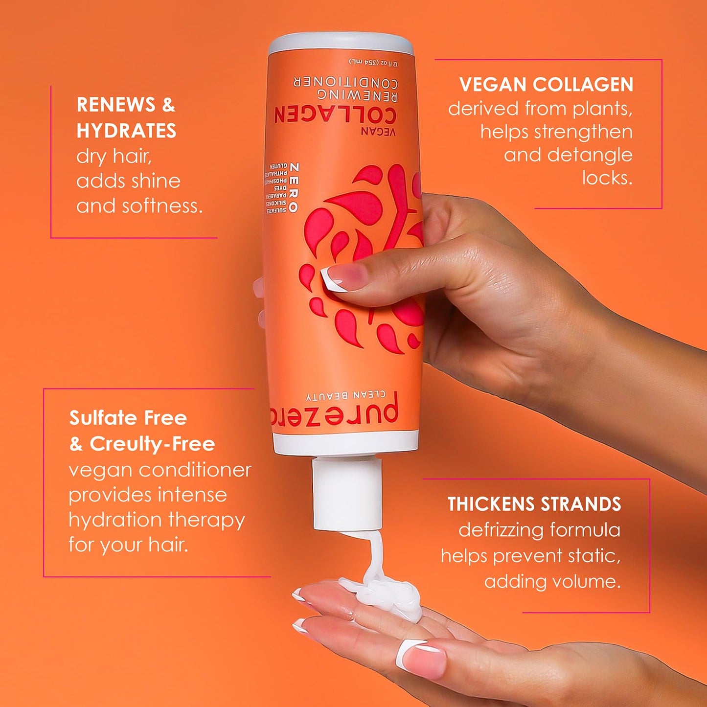 Purezero Collagen Silicone Free Shampoo & Conditioner Set - Strengthening & Hydrating - Duo for Dry or Damaged Hair - Plant-Based Collagen