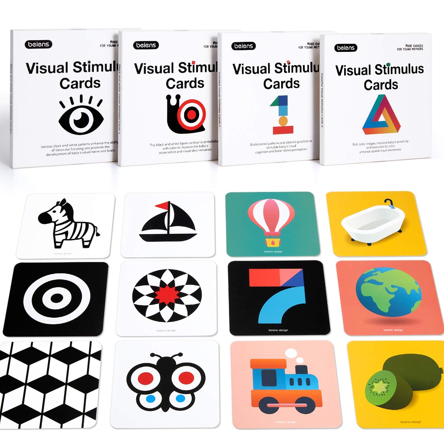 beiens High Contrast Baby Flashcards – 80 Double-Sided Visual Stimulation Cards for Newborns & Infants 0–36 Months, 5.5"x5.5", Learning Toy Gift