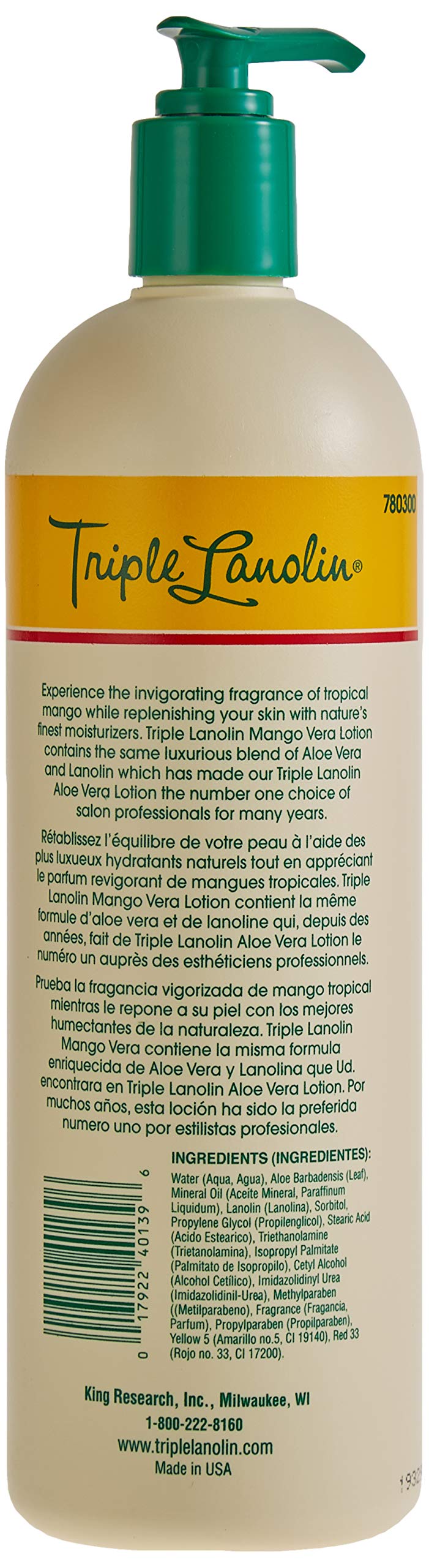 Triple Lanolin Mango Vera Soothing Lotion (20 Oz) - Tropical Mango Scented Aloe & Lanolin Moisturizer for All Skin Types - Deeply Hydrating Hand