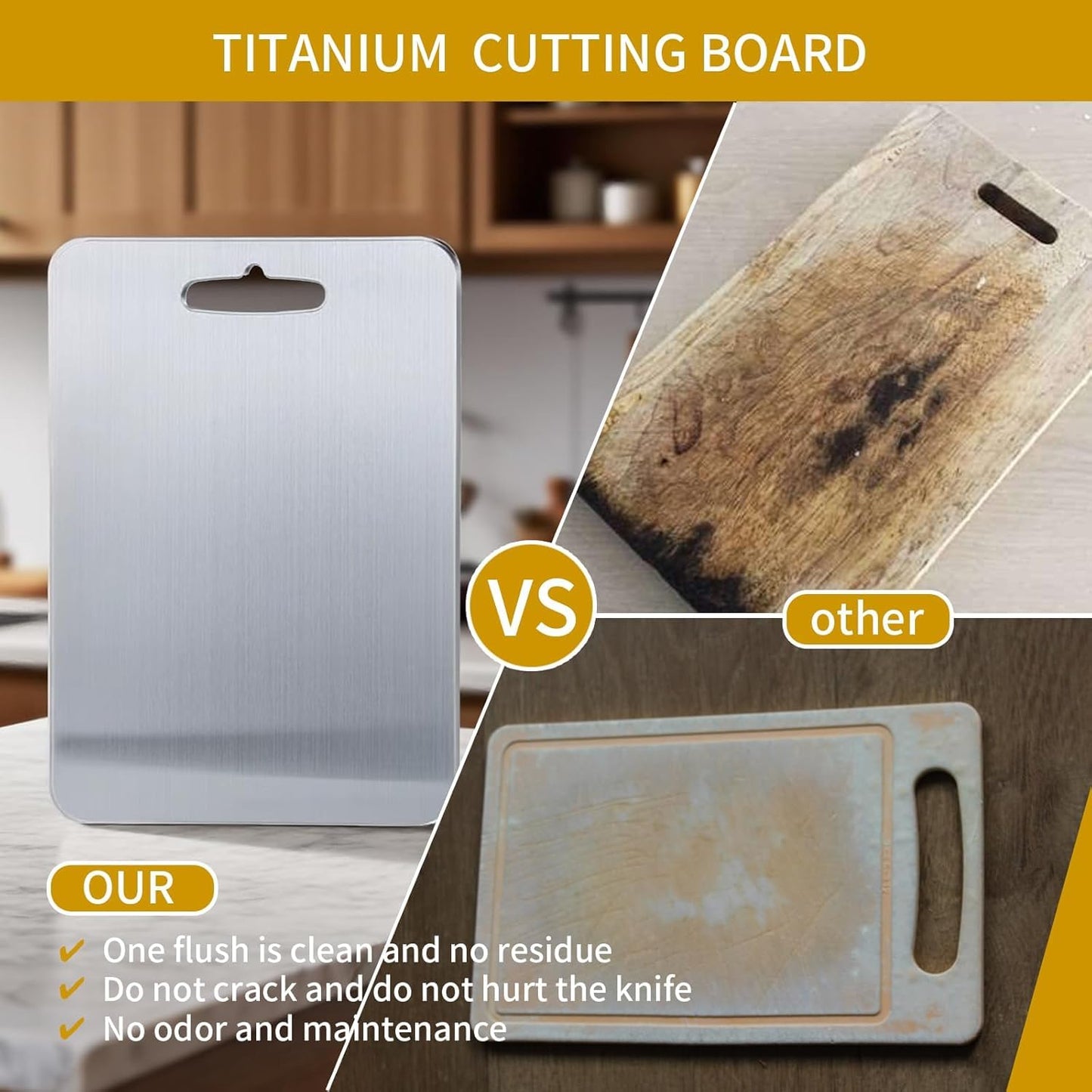 Titanium Cutting Board, 100% Pure Titanium Cutting Boards for Kitchen, Upgrade Hygiene & Durability Food-Grade Cutting Boards for Meat Fruit…