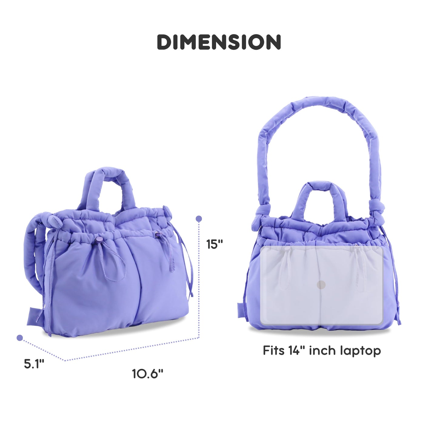 J World Quilted Puffer Tote Bag for Women. Puff Shoulder handbag for Travel, Work. Puffy Purse Converts to Fluffy Bubble Puff Backpack, Purple