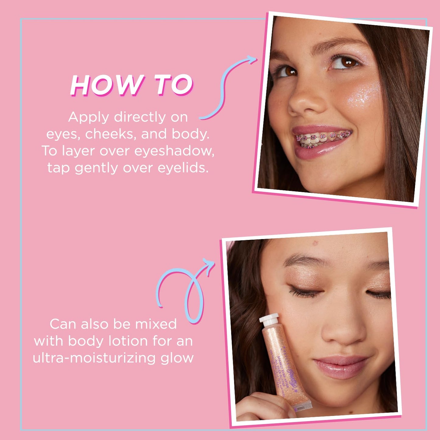 Petite N Pretty Sparkly Ever After Glitter Gift Set for Eyes, Cheeks, and Body, All-Over Glitter in Iridescent Angel & Sunbeam Gleam Shades, & Pink