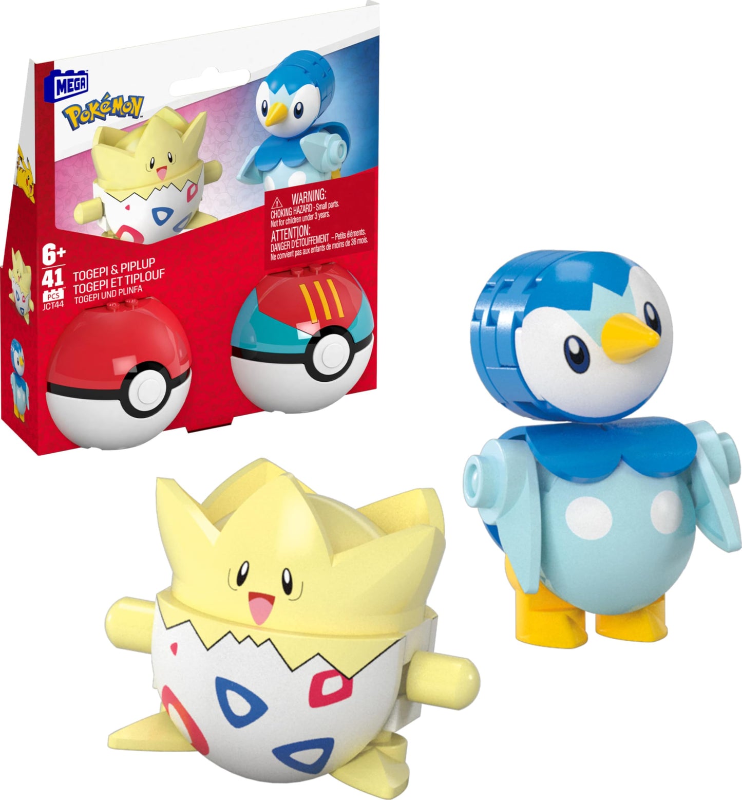 MEGA Pokémon Action Figure Building Toys Set, Poké Ball 2-Pack, Togepi and Piplup with 41 Pieces, for Kids