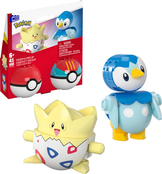 MEGA Pokémon Action Figure Building Toys Set, Poké Ball 2-Pack, Togepi and Piplup with 41 Pieces, for Kids