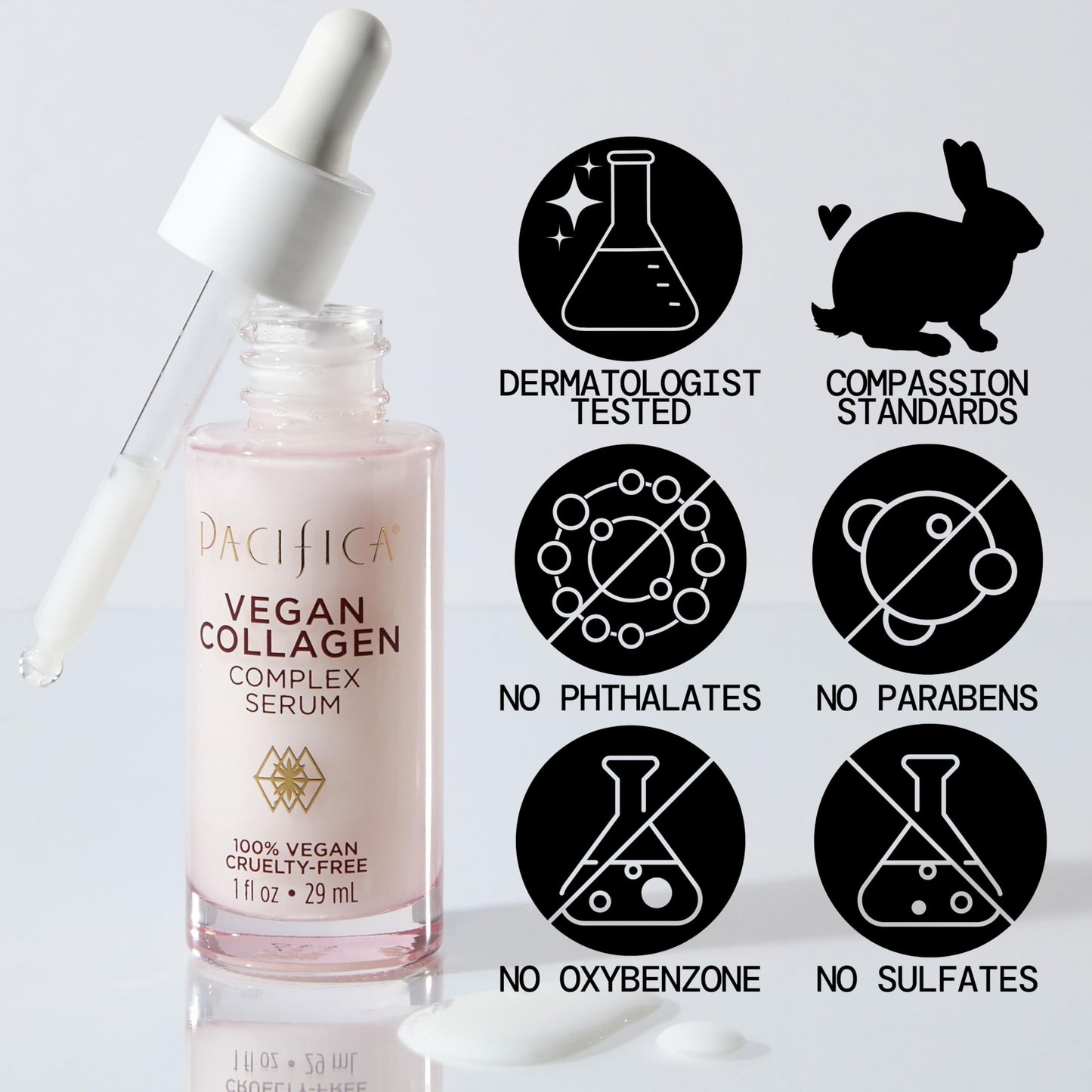 Pacifica Vegan Collagen Complex Face Serum Anti Aging Hydrating Serum w/Hyaluronic Acid for Plumping & Firming Collagen Boosting Facial Serum for Fine