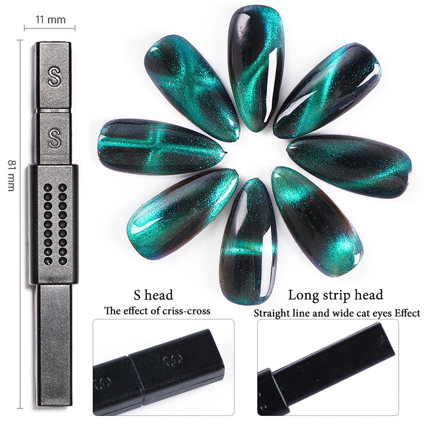 JCAKES 6pcs Cat Eye Magnet Nail Polish Wand - Double-head Magnetic Gel Polish Manicure Tool for Home DIY, Salon, Studio