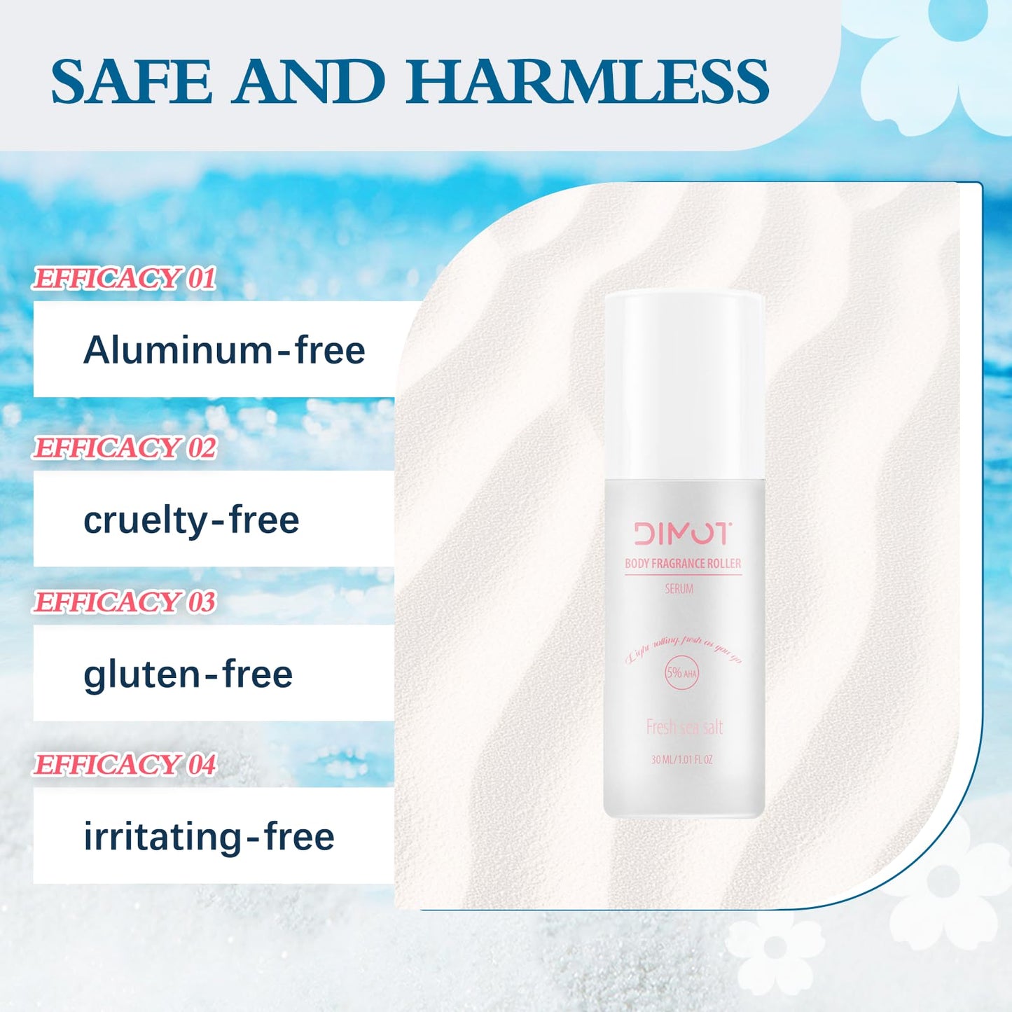 Roll-On Body Deodorant Serum?48H Odor Control + 5% Glycolic Acid?Underarm & Bikini Line Care (2 PC, Fresh Sea Salt) Beauty and Personal Care DIMOT