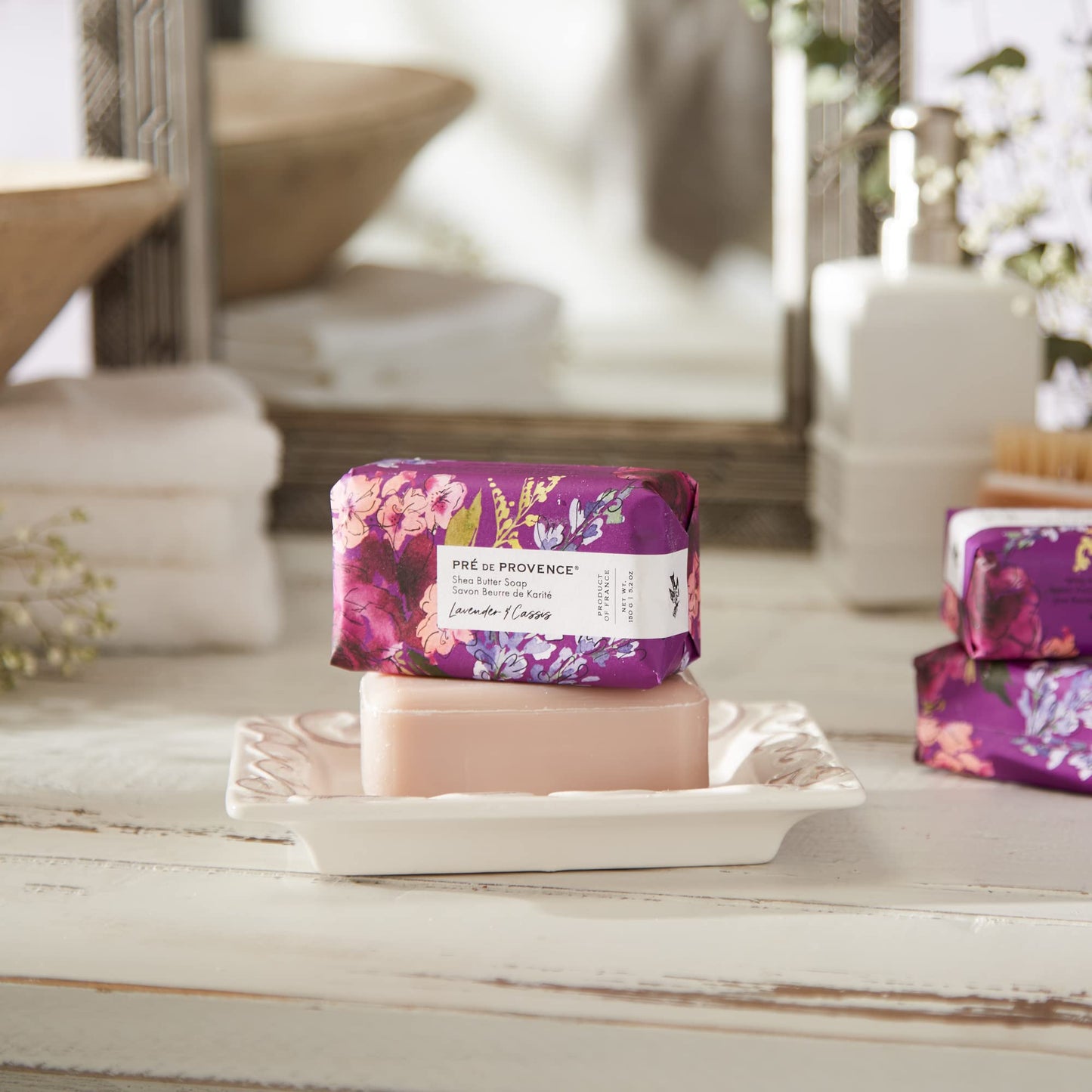 Pre de Provence Wrapped Artisanal Soap Bar, Organic Shea Butter Enriched, Natural French Skincare, Quad Milled for a Rich Smooth Lather, Lavender