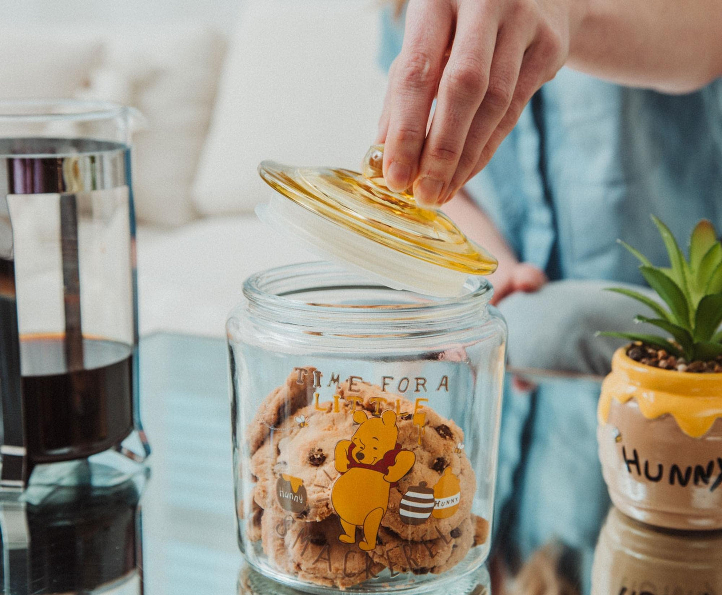 Winnie the Pooh Disney Time For A Little Smackerel Glass Snack Jar Container With Lid | Kitchen Food Storage For Snacks, Candy | 6 Inches Tall