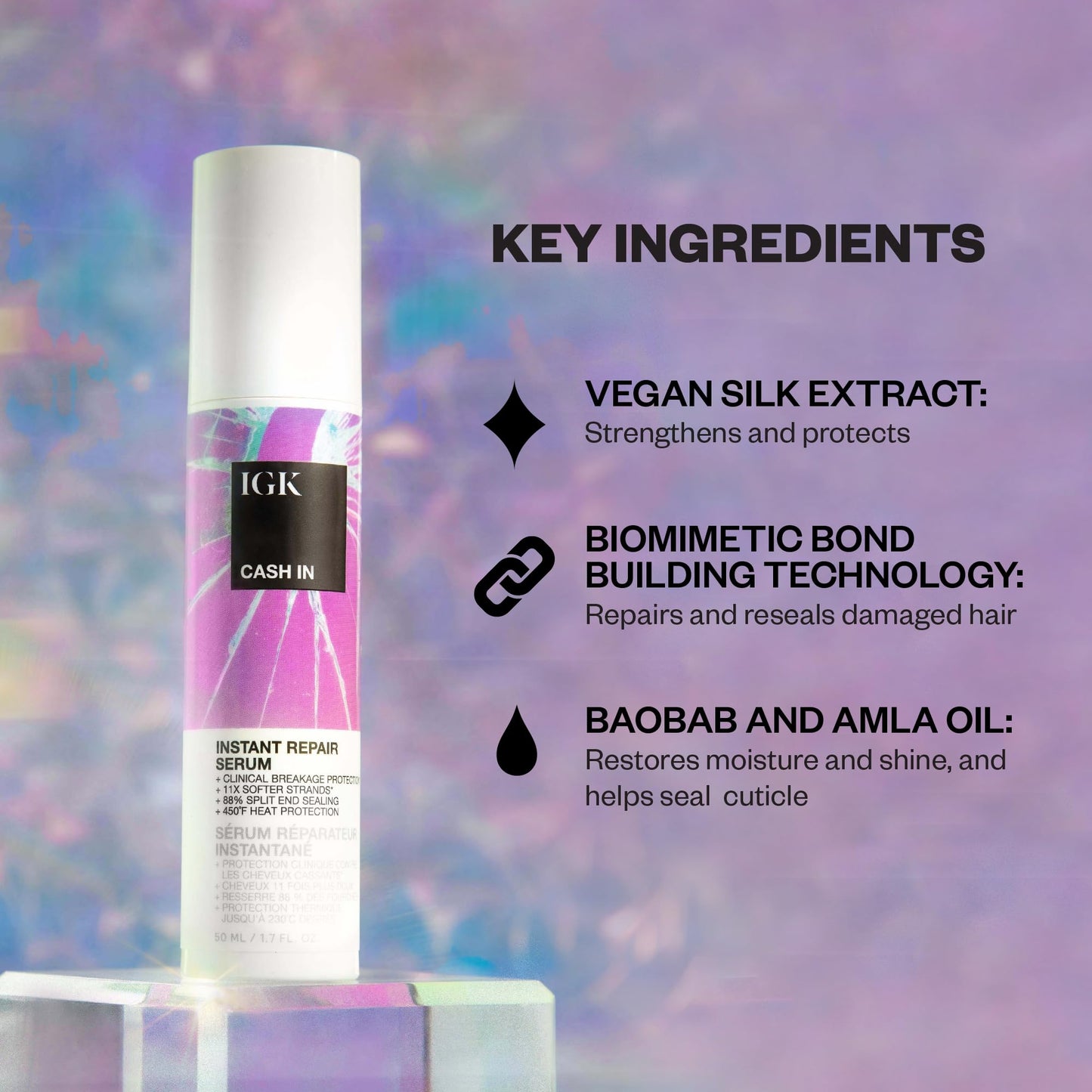 IGK CASH IN Instant Repair Serum | Helps Repair Damage, Protect Against Breakage and Heat | Seals Split Ends for a Softer, Smoother Finish | 1.7 Oz