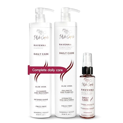I Belli Capelli Ravenna Daily Care Kit - Aloe Vera Shampoo & Conditioner + Repair Oil - Paraben-Free, Deep Moisture, Breakage Reduction & Repairs