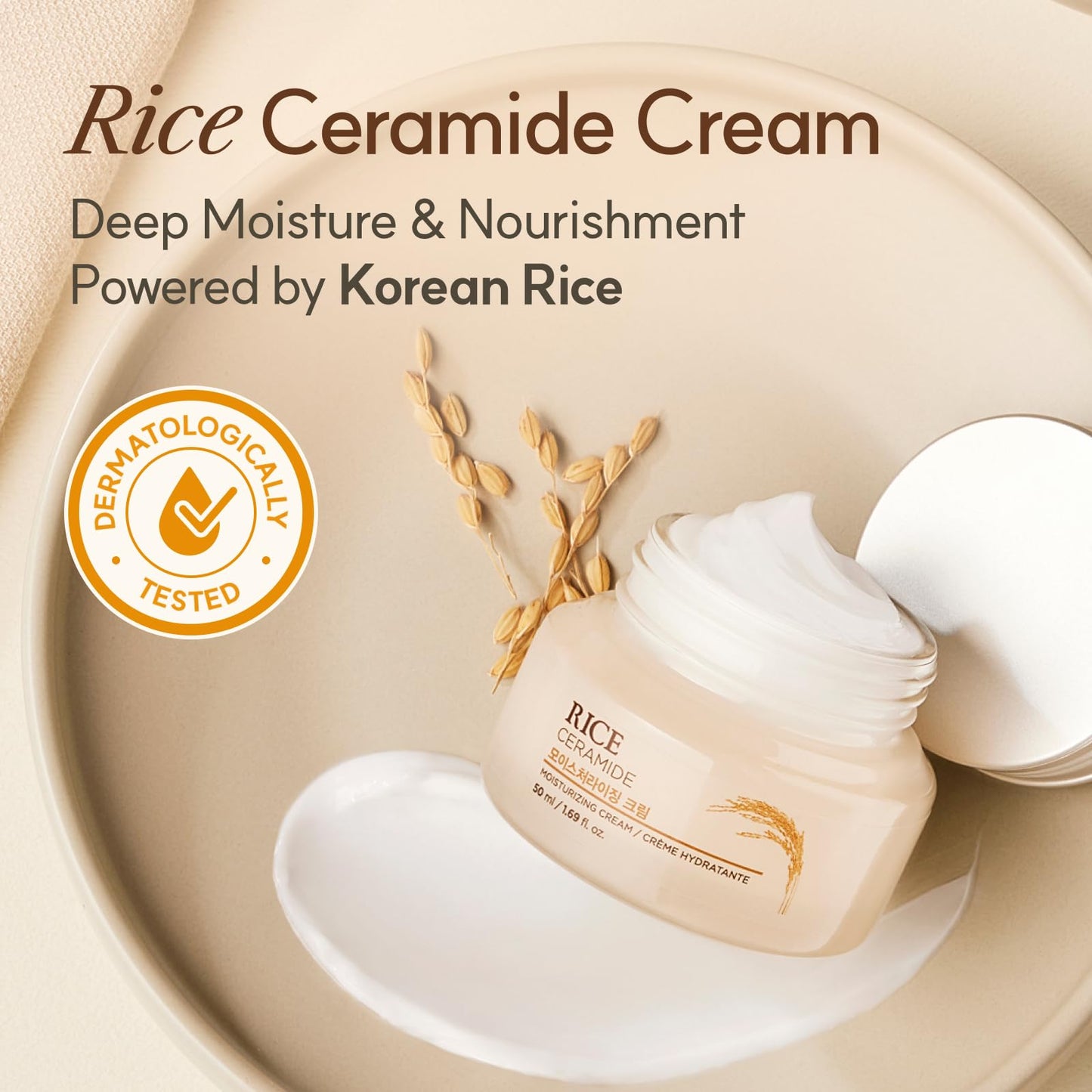 The Face Shop Rice Ceramide Cream, Hydrating Face Moisturizer, for Dry & Combination Skin, Lightweight, Fast-absorbing, 1.69 fl. oz. Beauty and Personal Care The Face Shop
