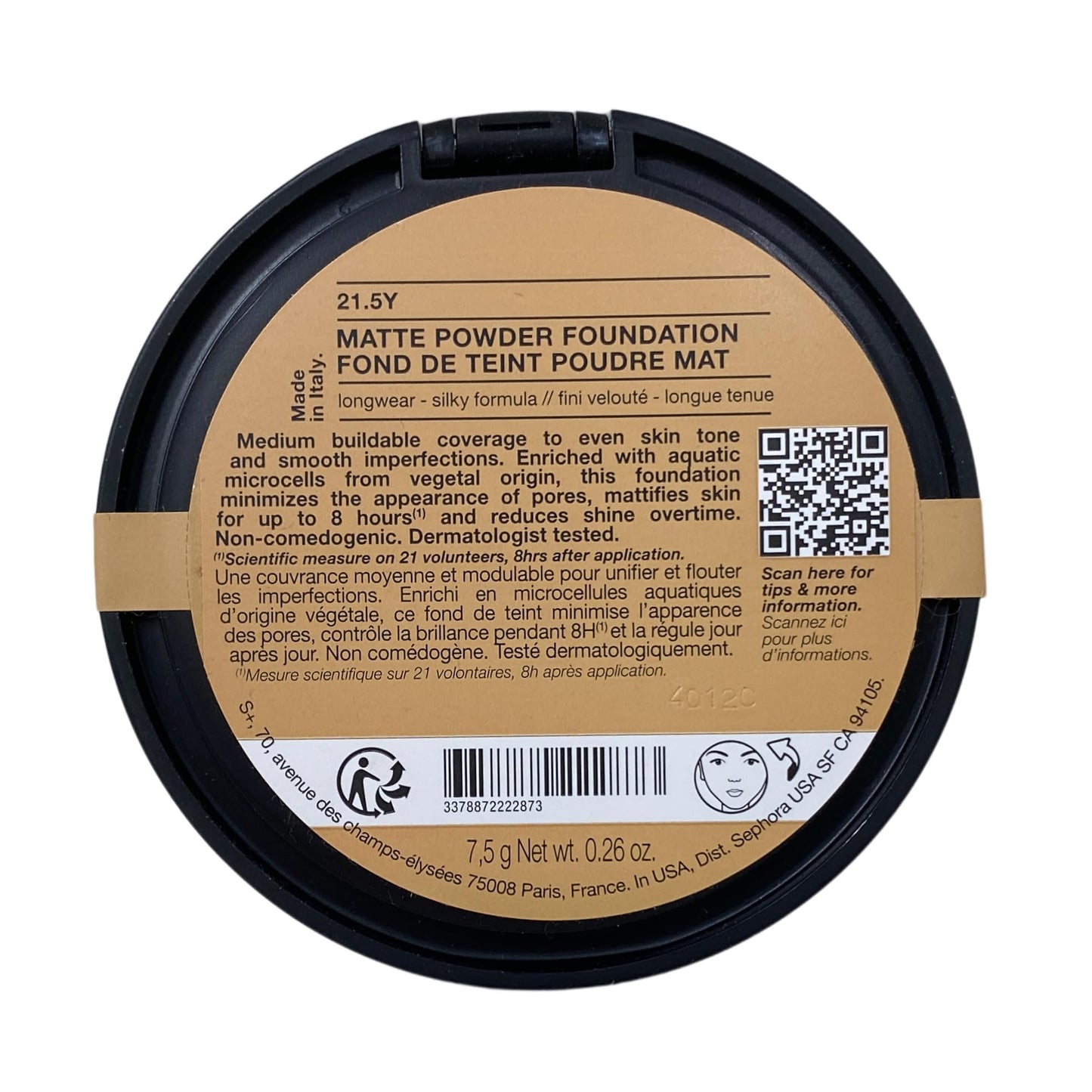 Sephora Collection Matte Powder Foundation - 21.5Y (medium, yellow undertone) 0.26 oz / 7.5 g