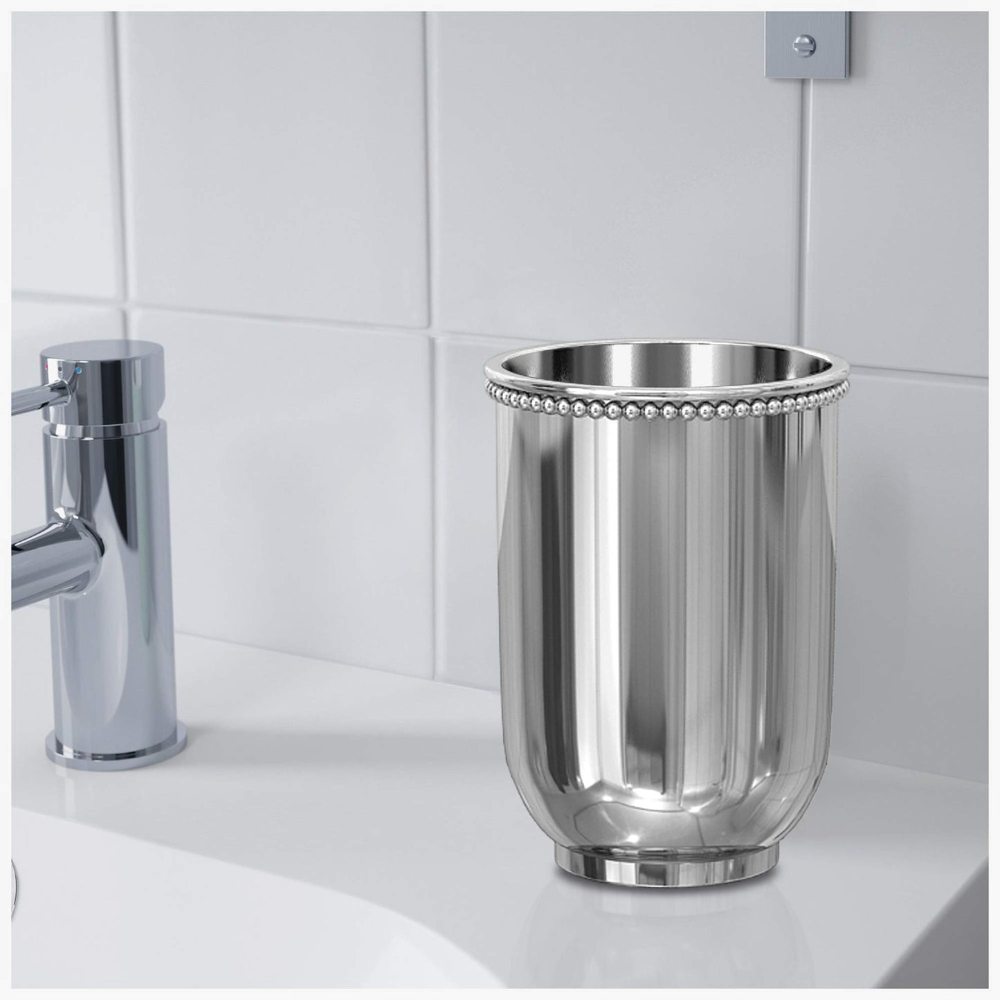 nu steel CHC5H 18/8 Stainless Steel Chic Collection Beaded, Decorative, Cup Holder, Tumblers for Bathroom Countertops, Desk, Dorm, and Vanity Shiny