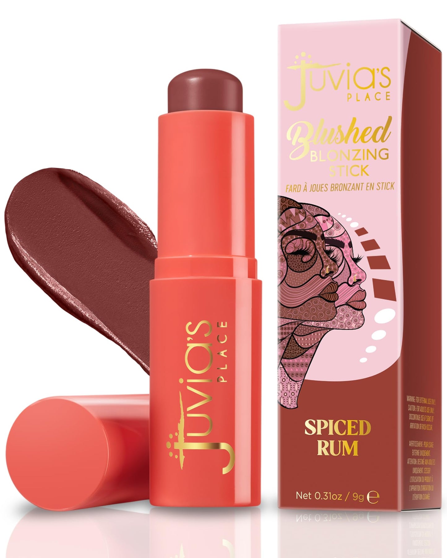 Juvia's Place Blushed Blonzing Stick - Spiced Rum - 2-in-1 Cream Bronzer & Blush Stick for Face - Buildable, Blendable Formula for a Sculpted, Radiant