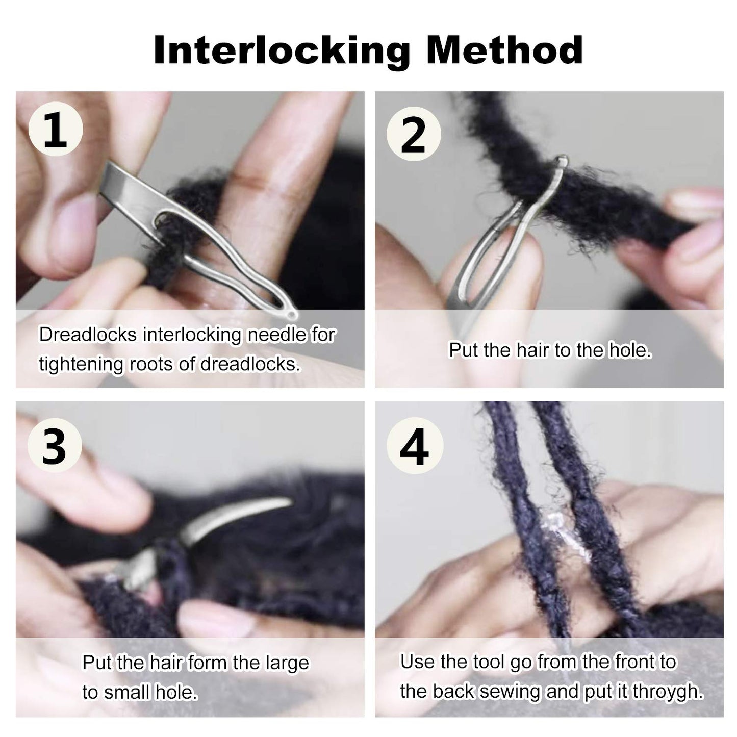 3 Interlocking Tools For Locs, Sisterlock and Dreadlocks Starter, Tightening Accessories For Small, Medium, or Large Dreads. Easy Locking Needle Hair