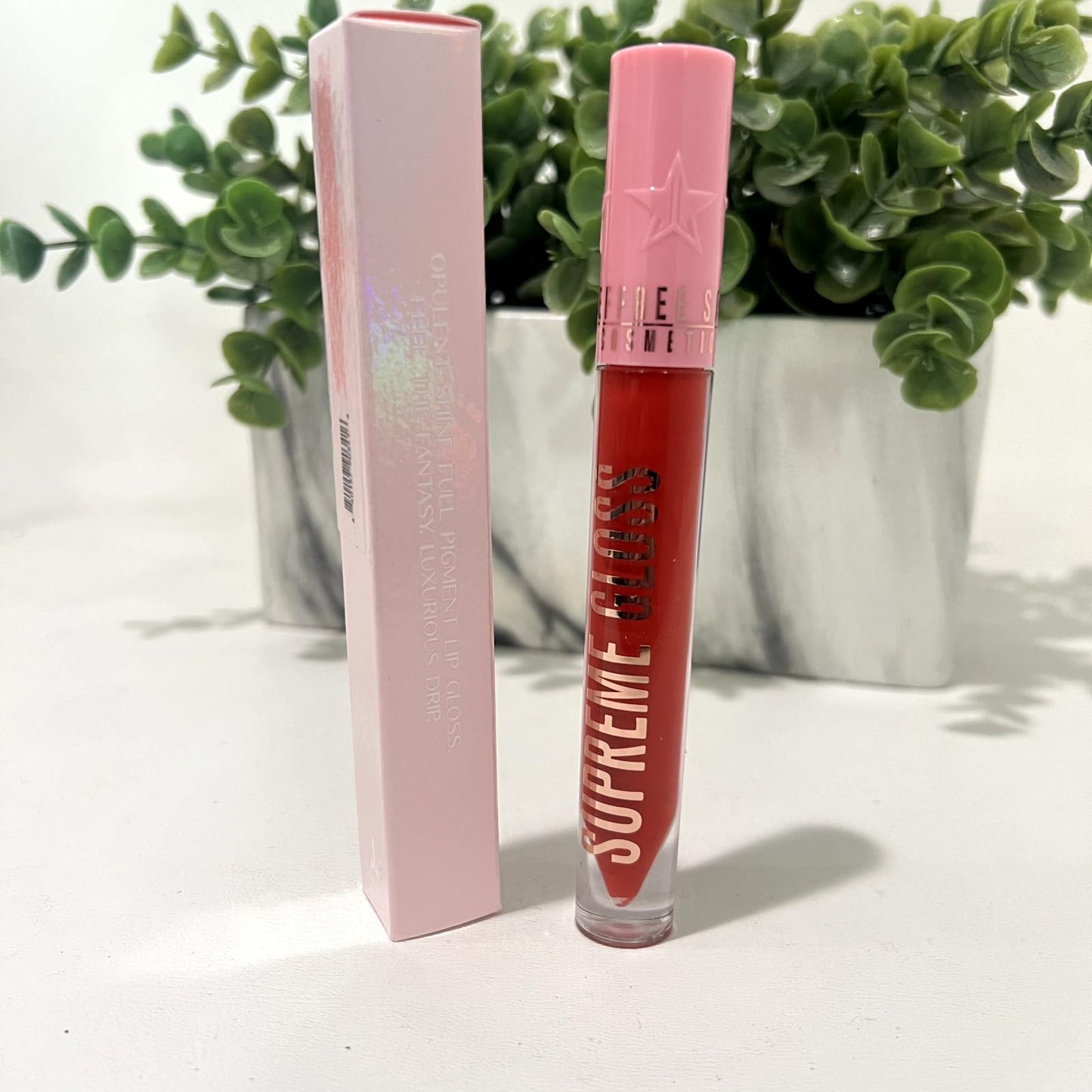 Jeffree Star Cosmetics Supreme Gloss - Red Affair (Medium) - Full-Pigment, High-Shine, Non-Sticky Lip Gloss with Rose Petal Applicator, Vegan &