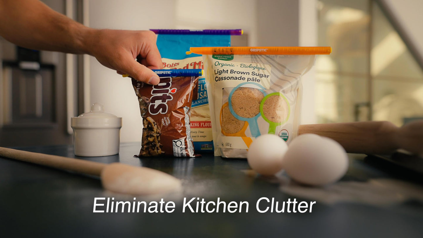 GripStic Bag Clips. 12pc Durable Food Clip Set For Kitchen Storage. Reusable Chip Bag Clips. Color Coded Bag Closure Sticks Provide Air Tight Seal.…